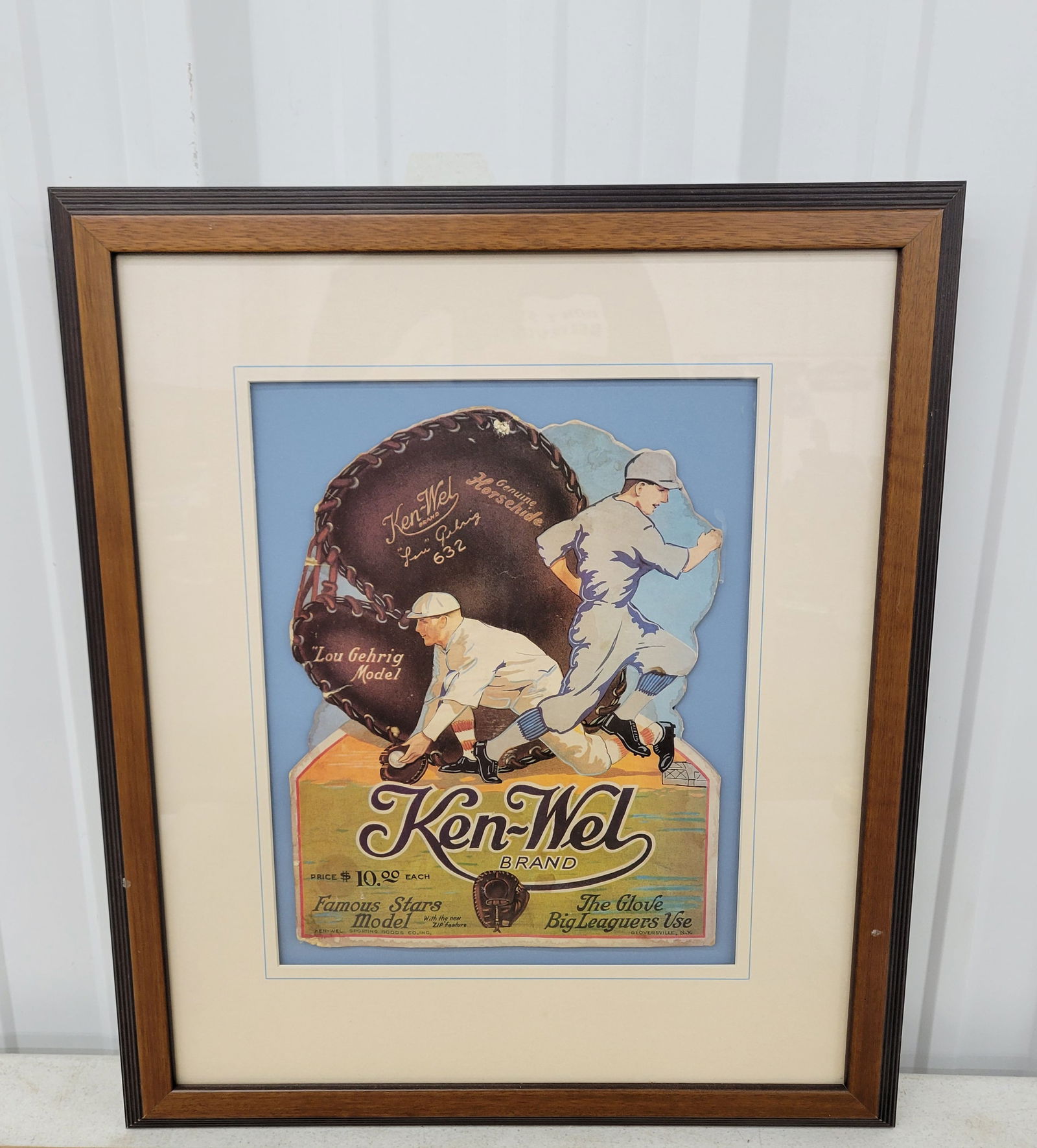 Ken-Wel Lou Gehrig Model Baseball Glove Advertising Cardboard Framed (1 of 3)