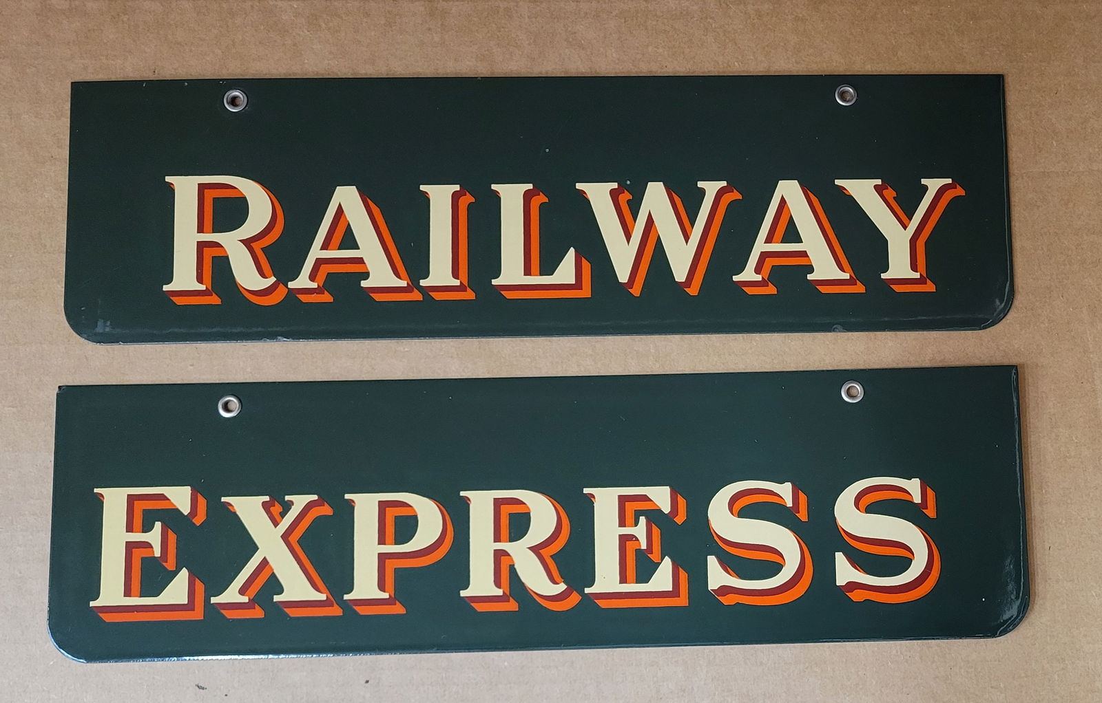 Railway Express 2 Piece Single Sided Porcelain Sign NOS (1 of 2)