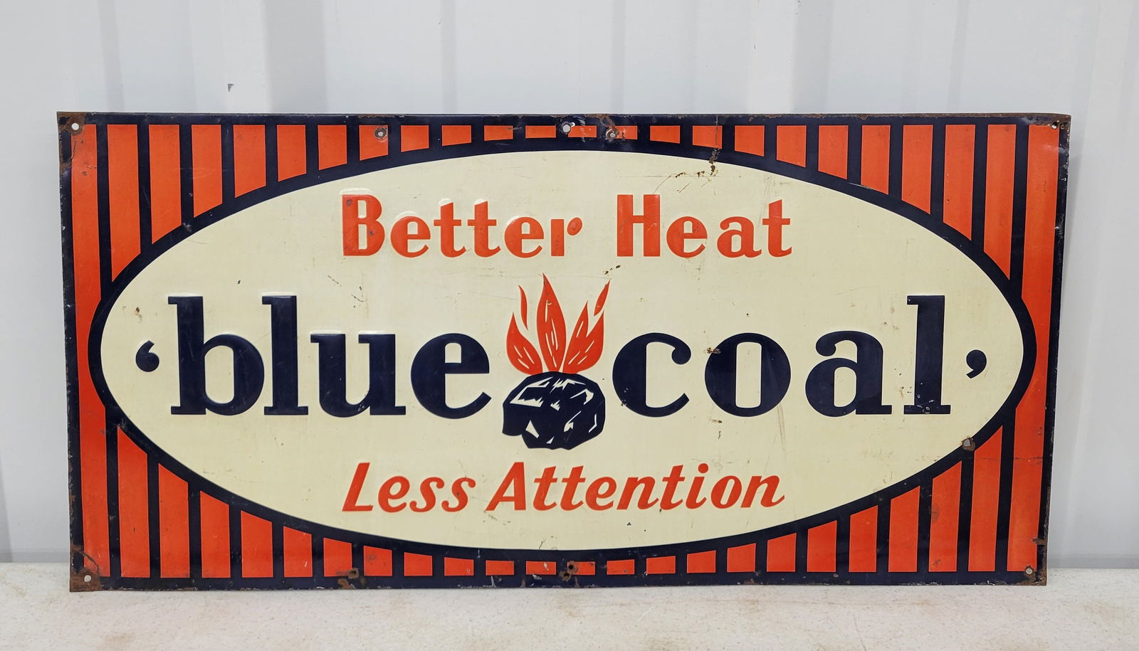 Better Heat Blue Coal Less Attention Embossed Single Sided Tin Sign (1 of 2)