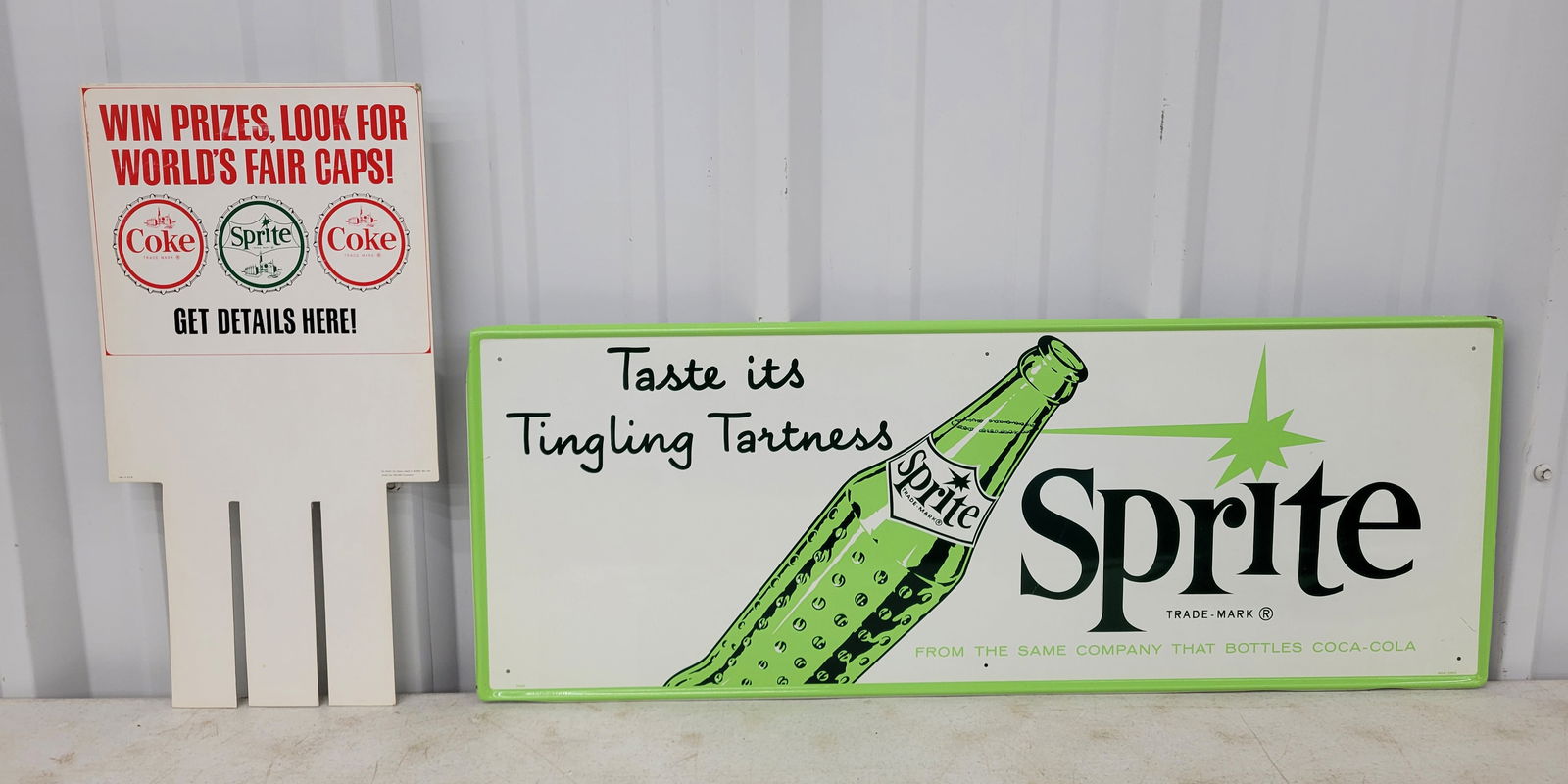 NOS Sprite Taste Its Tingling Tartness Single Sided Tin Sign and Coke Sprite Rack Topper Sign (1 of 2)
