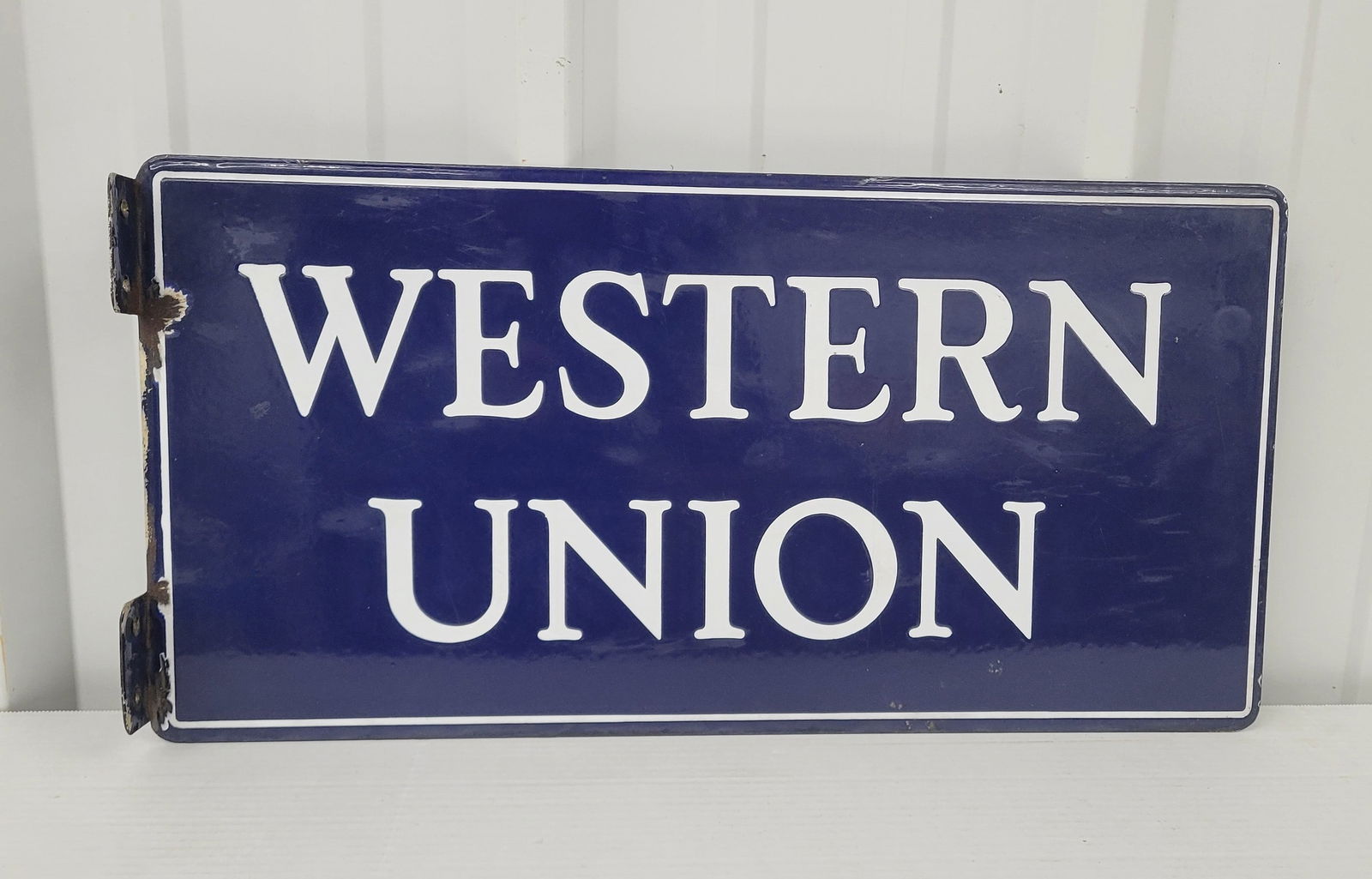 Western Union Double Sided Porcelain Flange Sign (1 of 3)