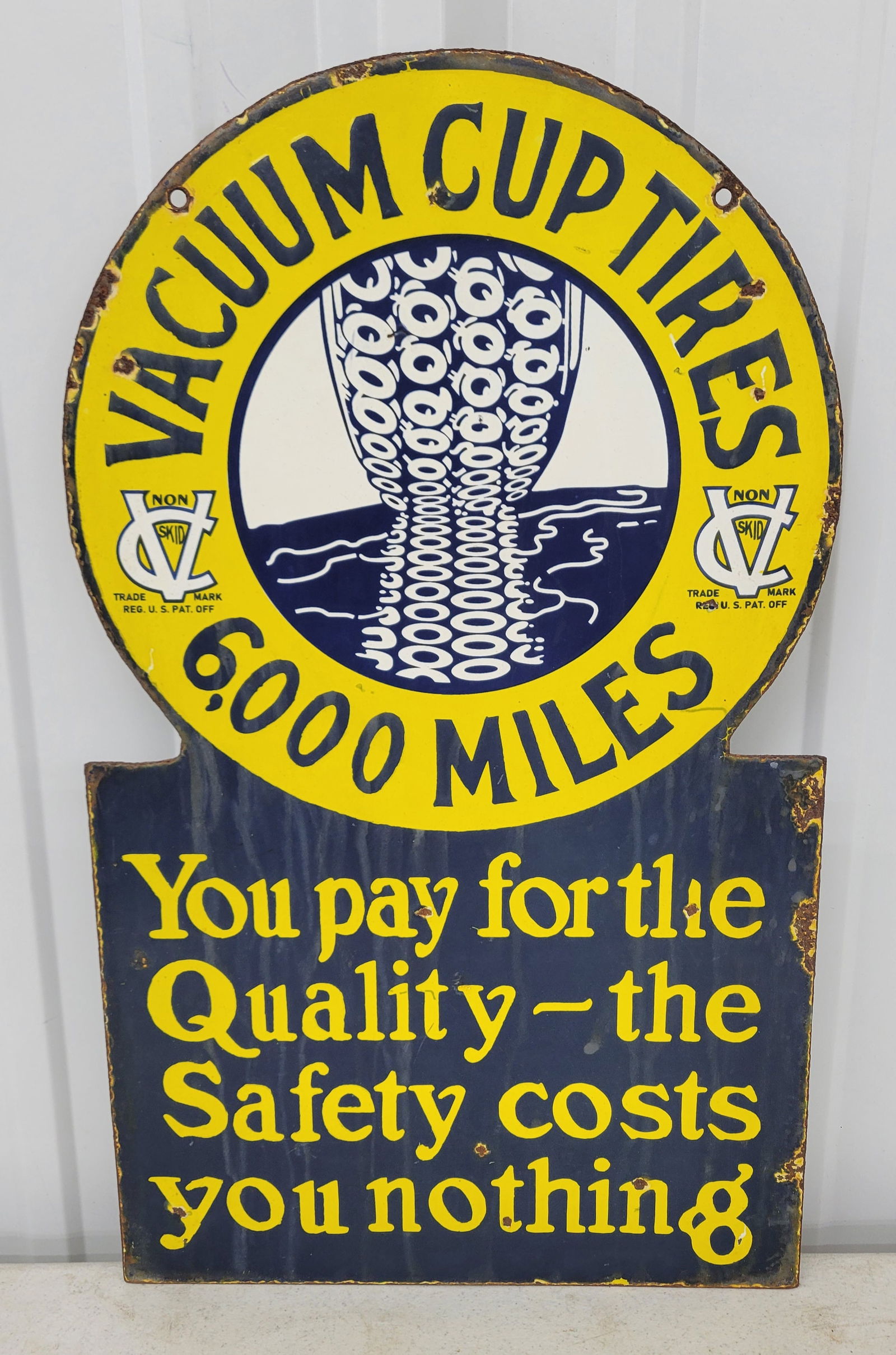 Vacuum Cup Tires Double Sided Porcelain Die Cut Sign (1 of 2)