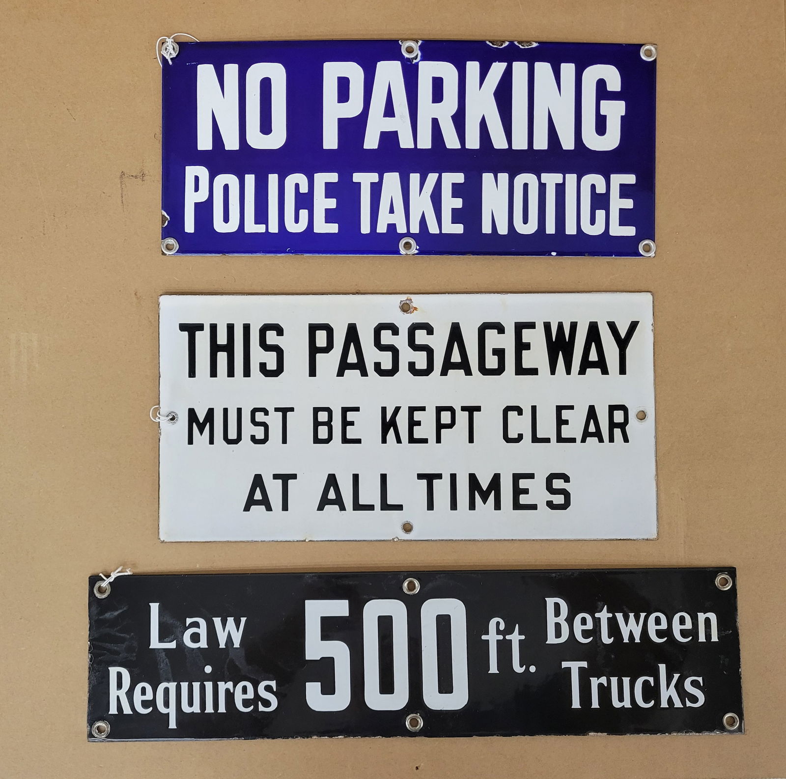 Lot of 3 Single Sided Porcelain Signs (1 of 2)