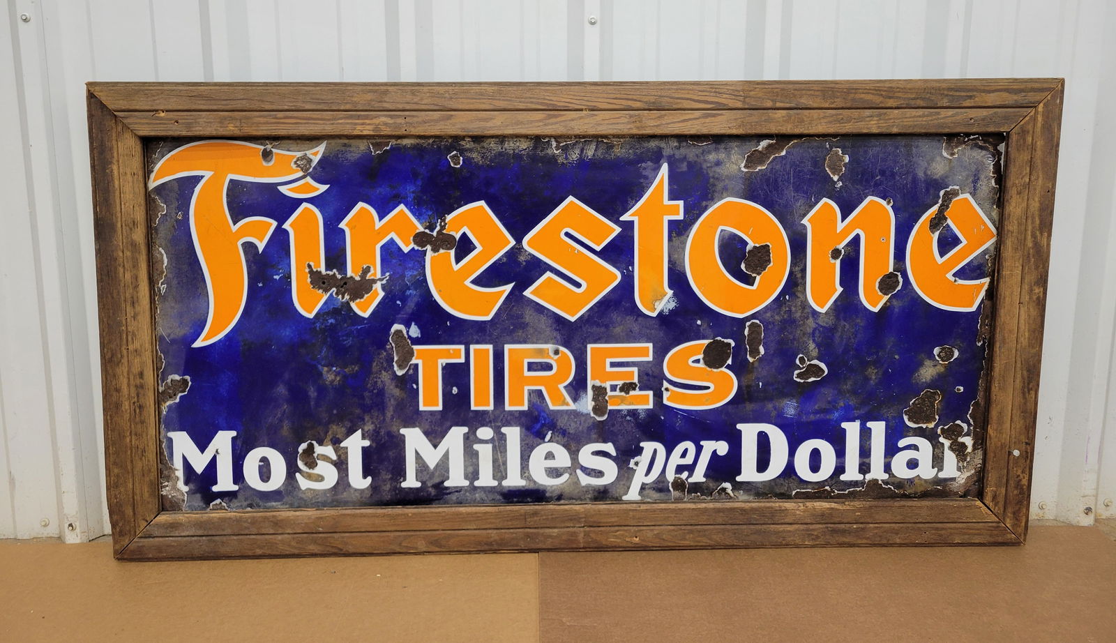 Firestone Tires Most Miles per Dollar Single Sided Porcelain Sign (1 of 2)