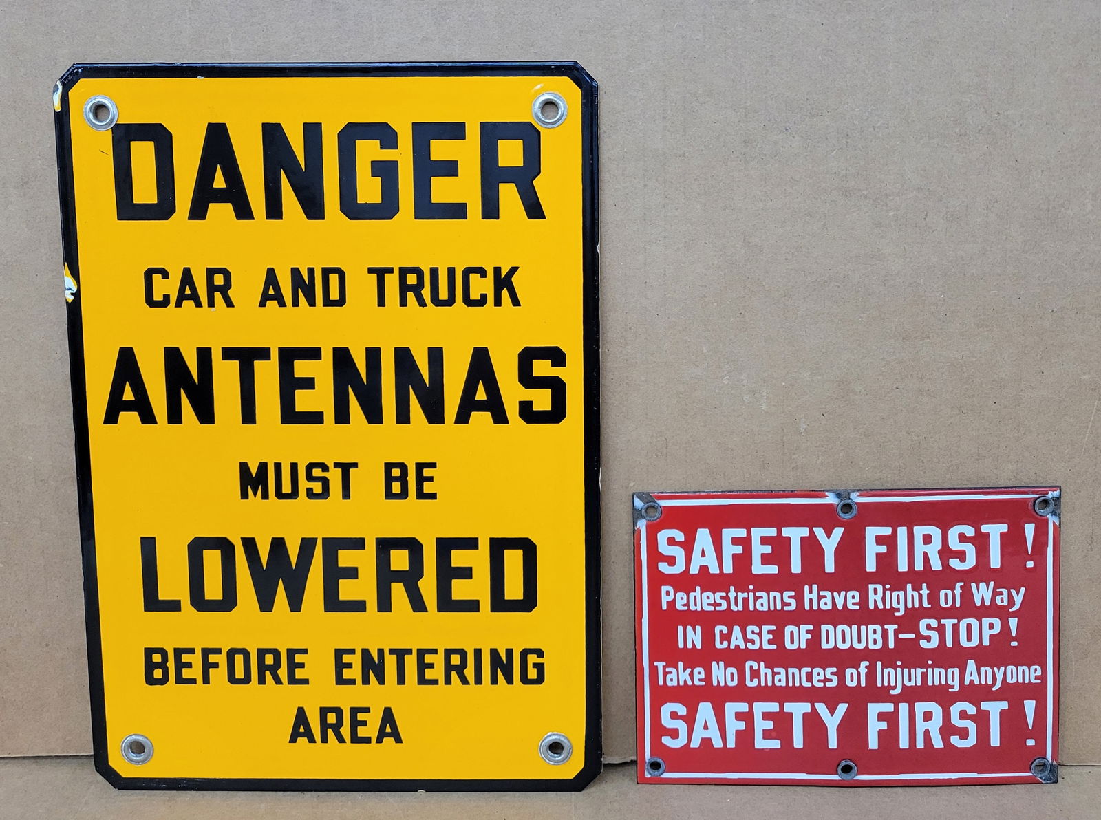 Safety First and Danger Porcelain Signs (1 of 2)