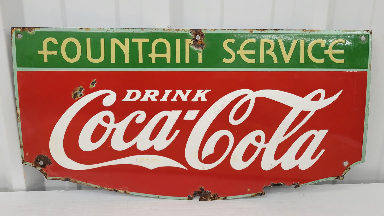 Drink Coca Cola Fountain Service Single Sided Porcelain Sign (1 of 2)