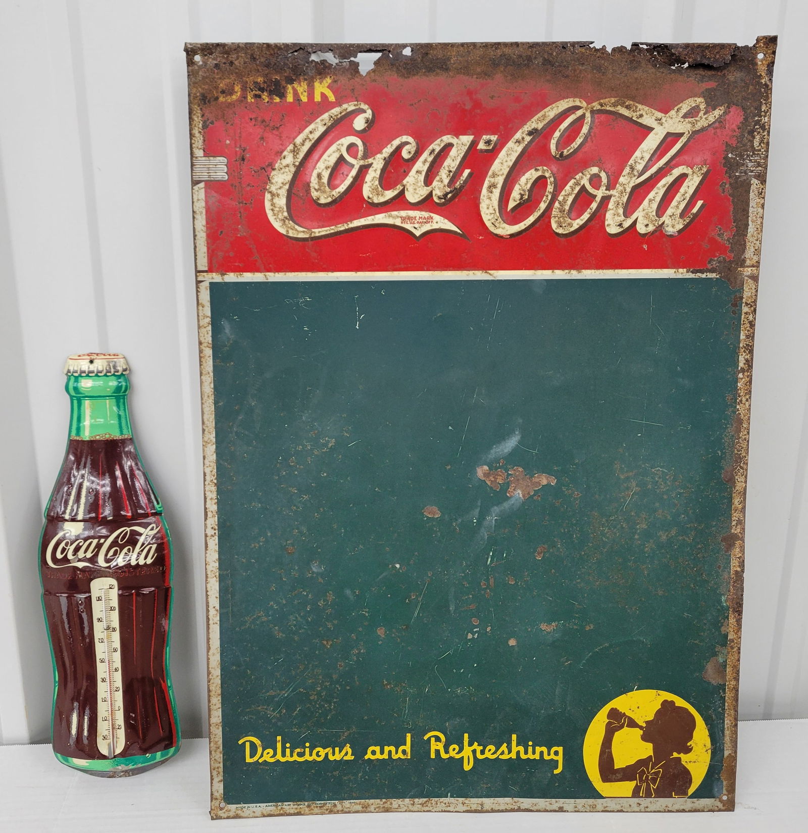 1940 Drink Coca Cola Menu Board and Coca Cola Bottle Thermometer (1 of 2)