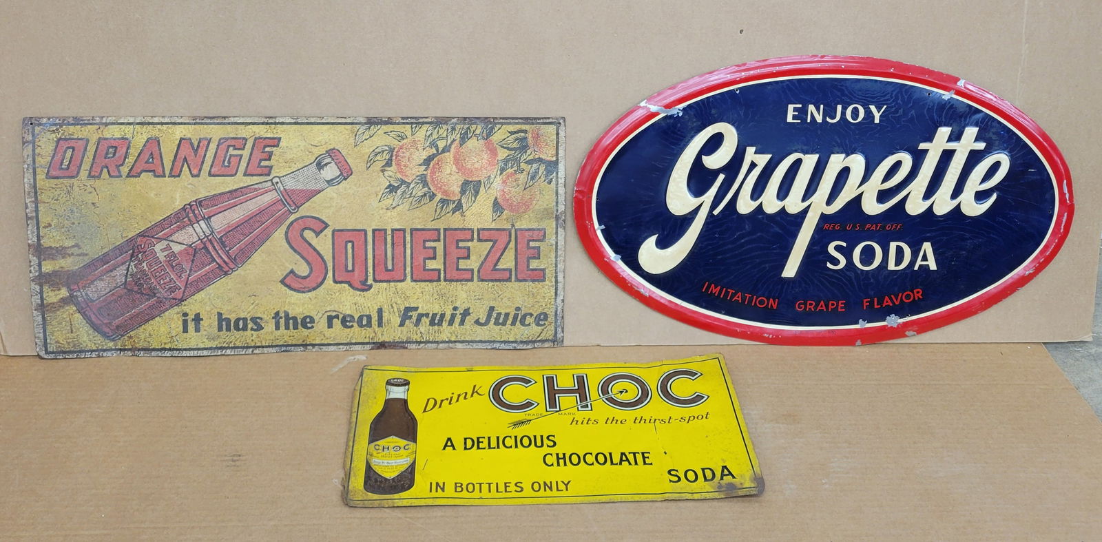 Grapette, Orange Squeeze, Drink Choc Single Sided Tin Signs (1 of 2)