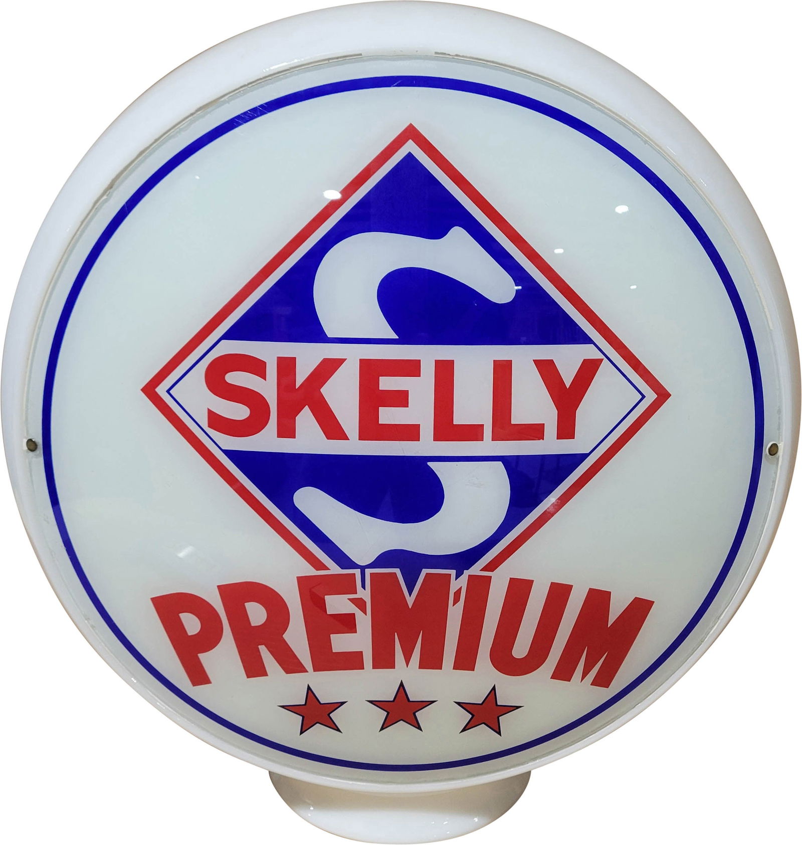 Skelly Premium Gasoline Complete 13.5" Milk Glass Gas Pump Globe (1 of 3)