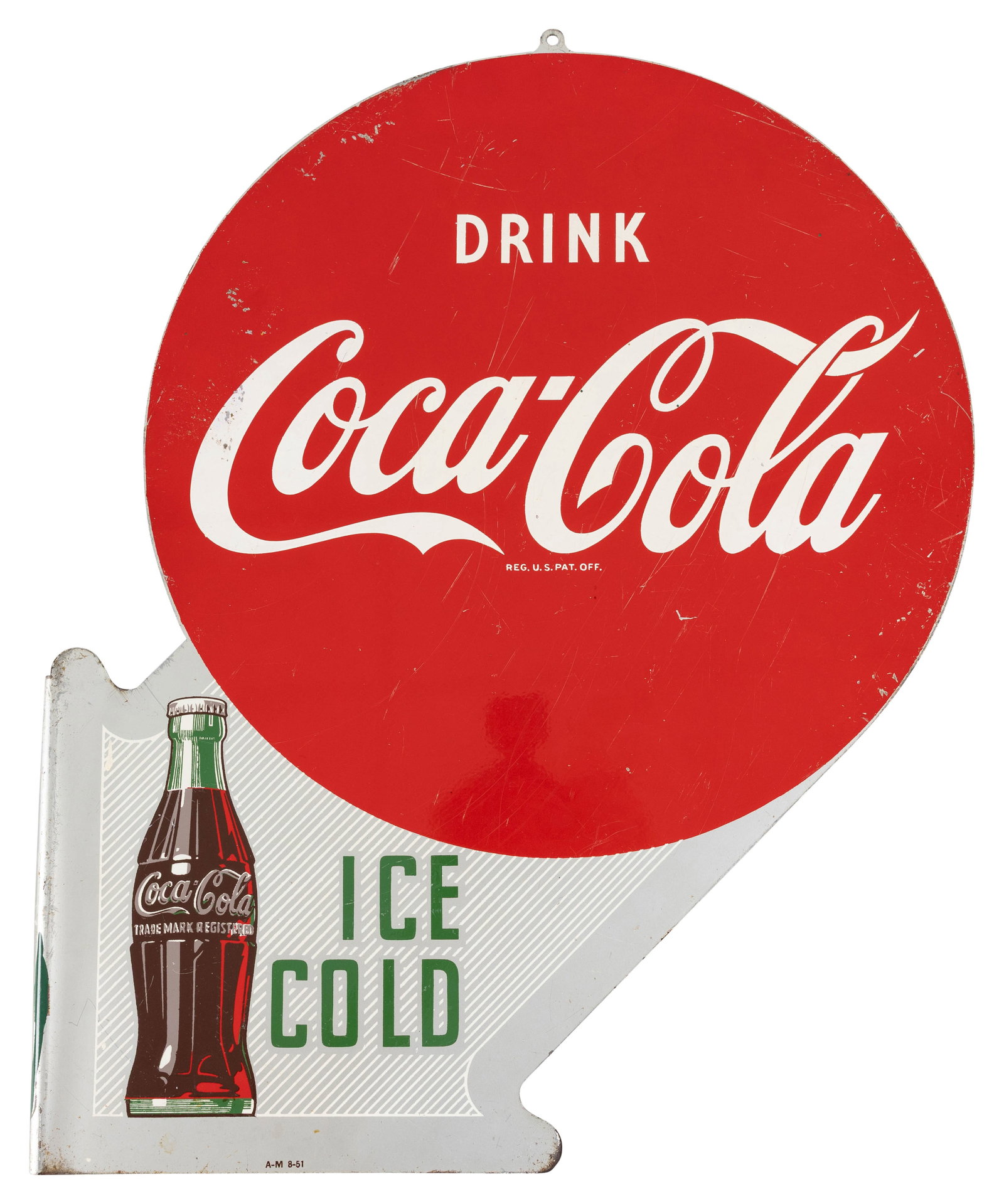 1951 Drink Coca Cola Ice Cold DST Flange Sign w/ Bottle (1 of 3)