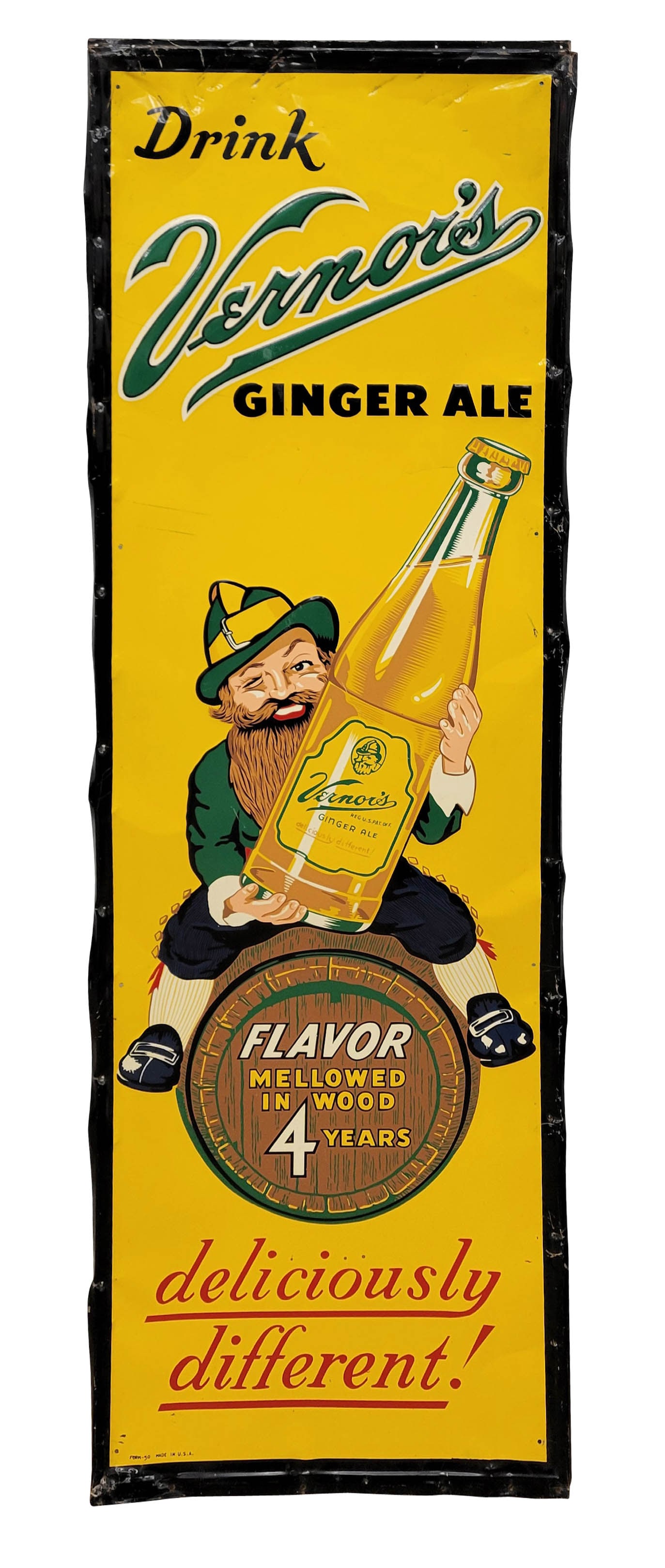 Drink Vernor's Ginger Ale Deliciously Different Embossed Single Sided Tin Sign (1 of 2)