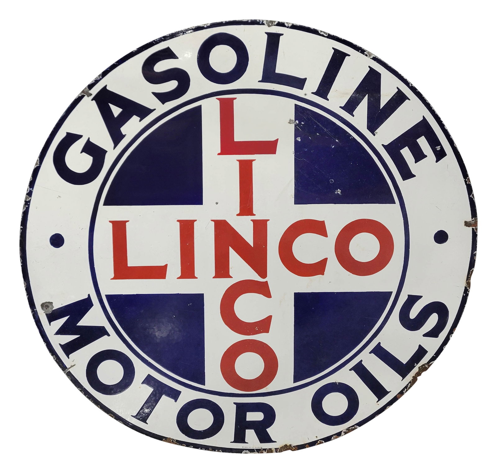 42" Linco Gasoline Motor Oil Single Sided Porcelain Sign (1 of 2)