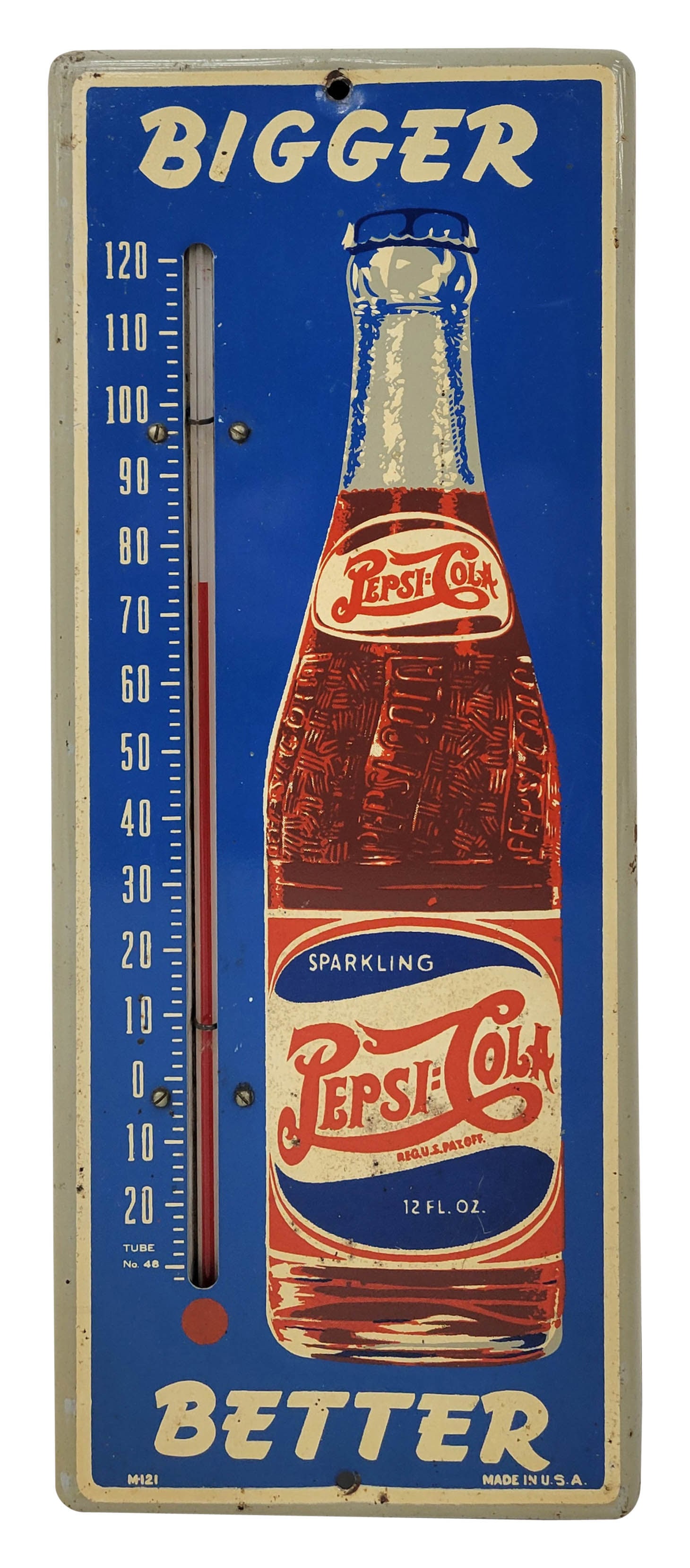 Pepsi Cola Double Dot Bigger Better Tin Thermometer (1 of 2)