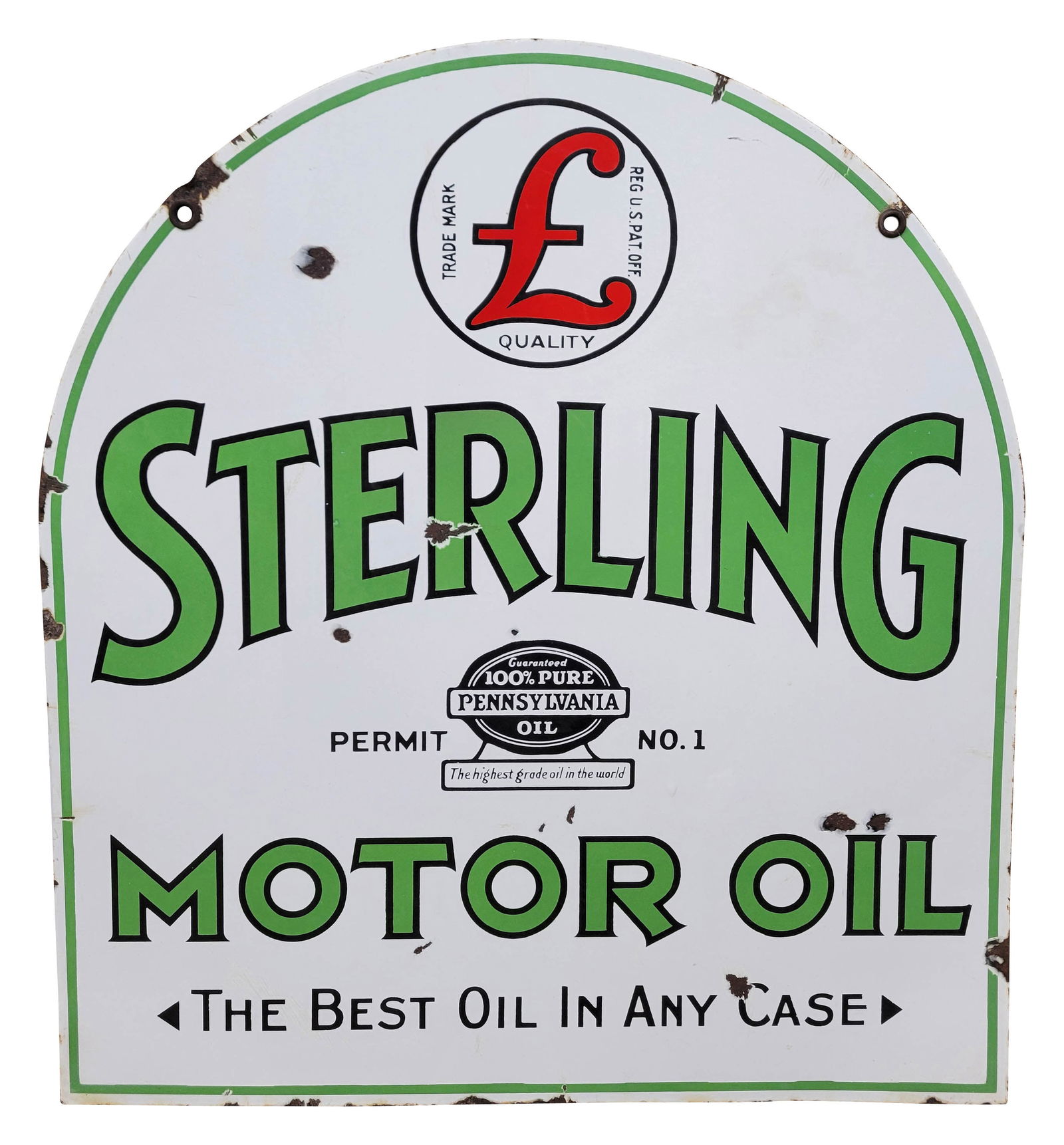 Rare Sterling Motor Oil Double Sided Porcelain Tombstone Sign (1 of 2)