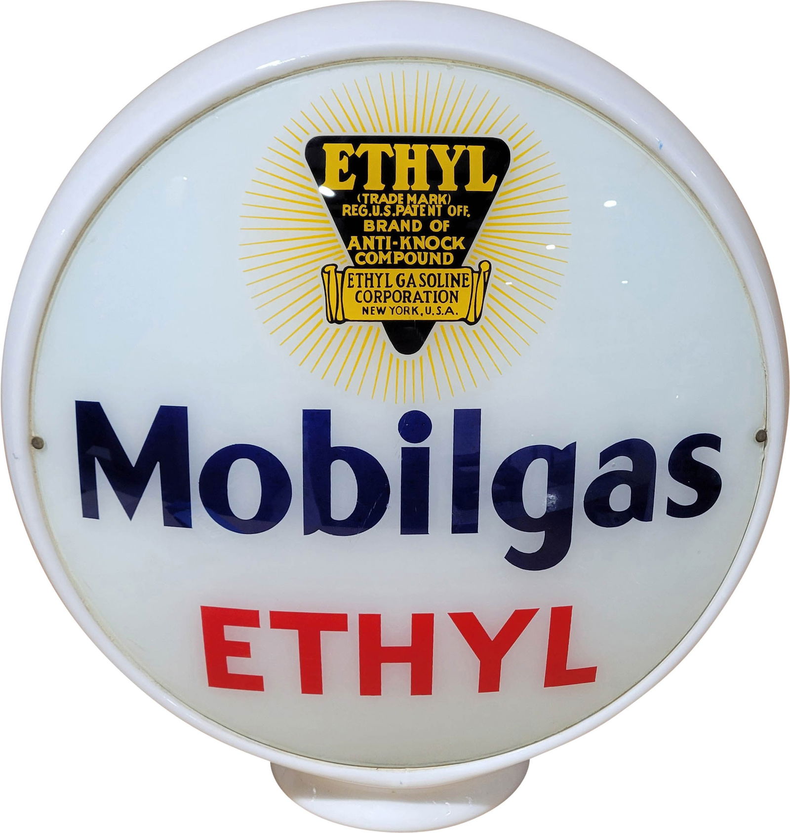 Mobil Gas Ethyl 13.5" Complete Milk Glass Gas Pump Globe (1 of 3)