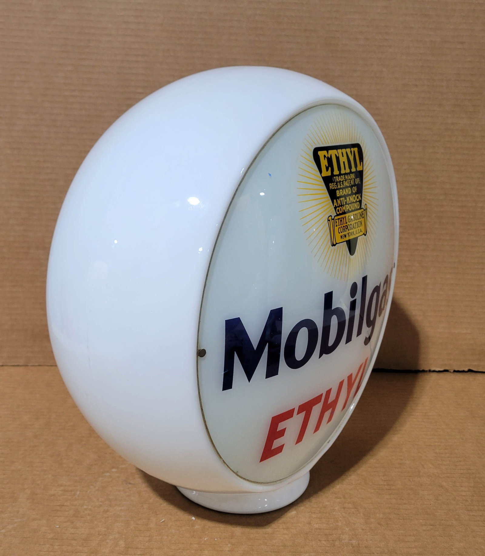 Mobil Gas Ethyl 13.5" Complete Milk Glass Gas Pump Globe - 3
