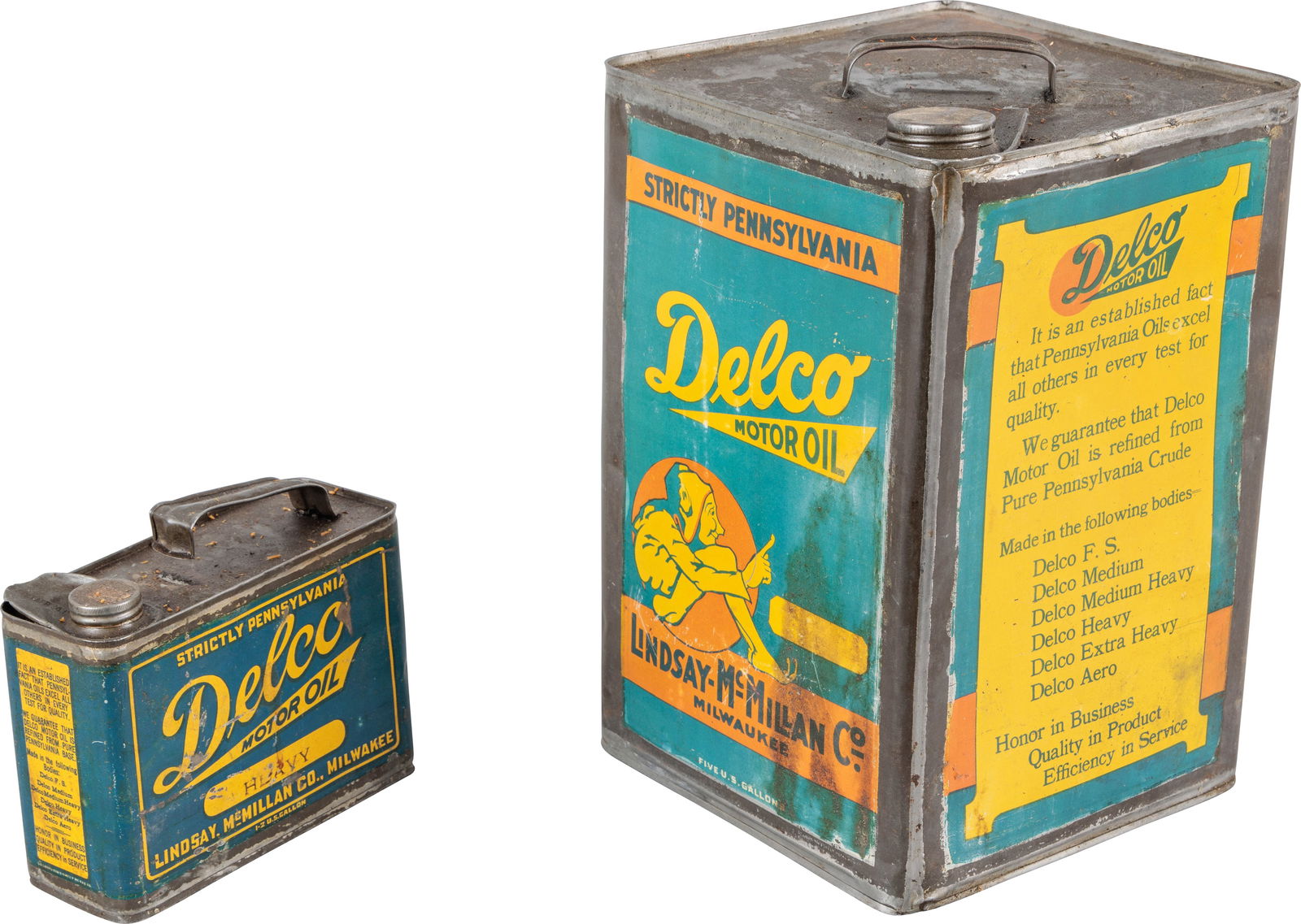 Group of Two Delco Motor Oil Metal Cans 5 Gallon and Half Gallon (1 of 2)