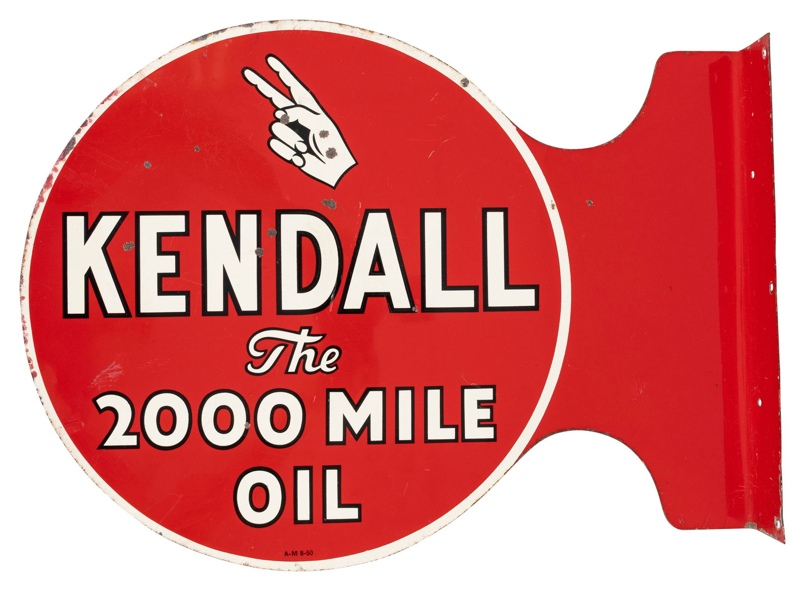 1950 Kendall The 2000 Mile Oil DST Flange Sign w/ Logo (1 of 3)