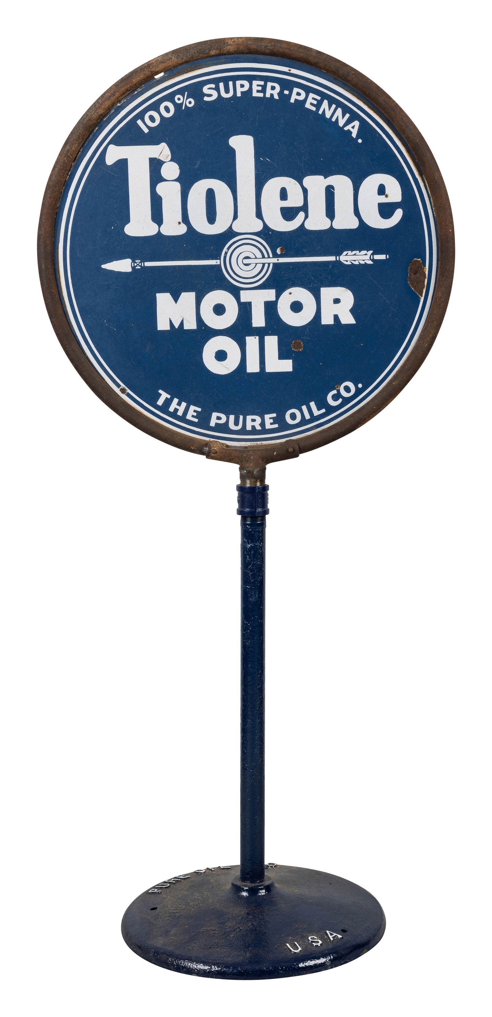 Tiolene Motor Oil The Pure Oil Company DSP Curb Sign w/ Arrow (1 of 2)