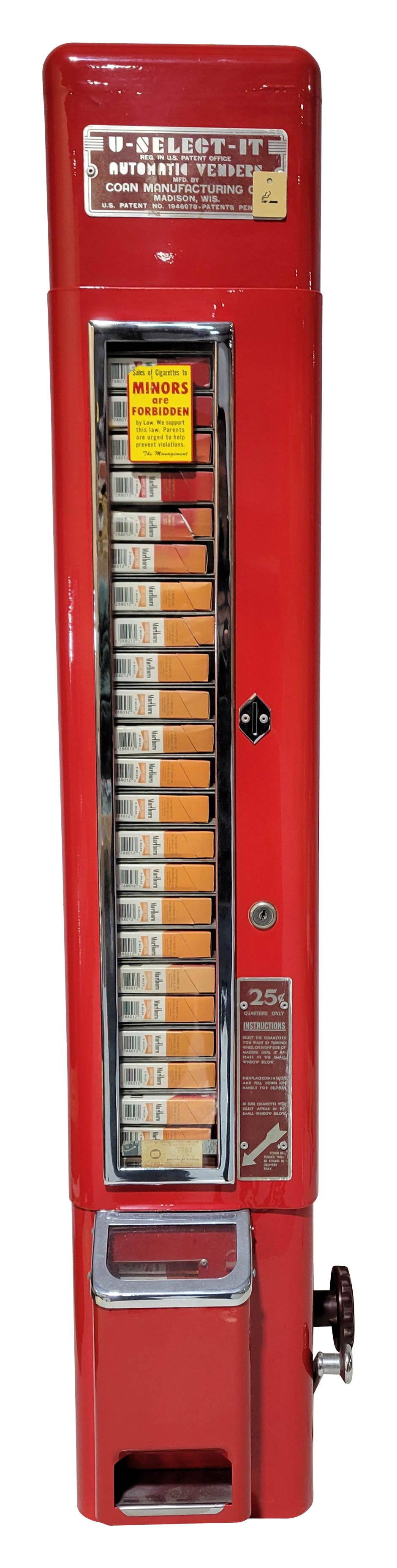 U Select It Coin 25 Cent Operated Cigarette Machine Restored (1 of 6)