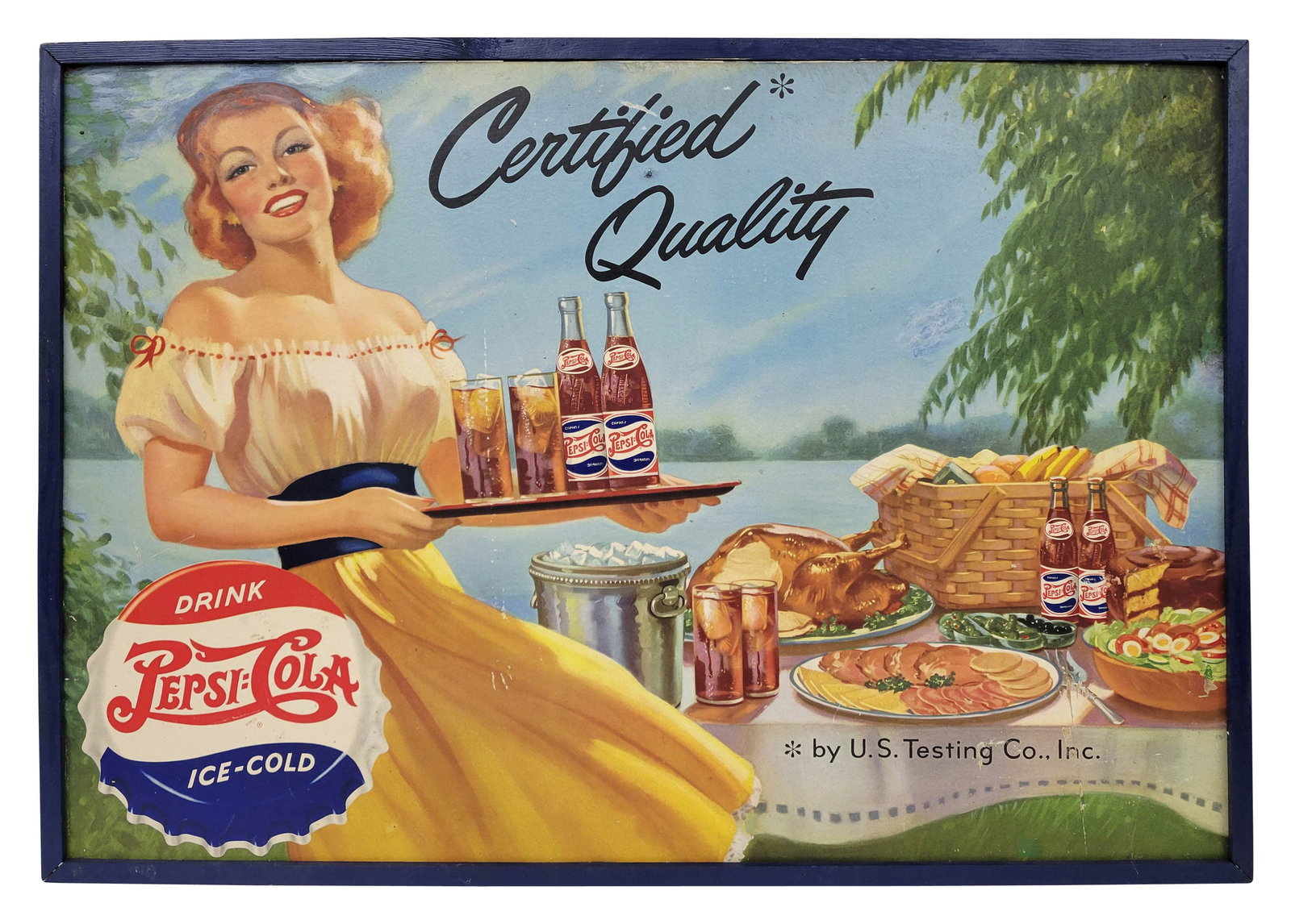 1950 Drink Pepsi Cola Ice Cold Certified Quality Single Sided Cardboard Sign (1 of 4)