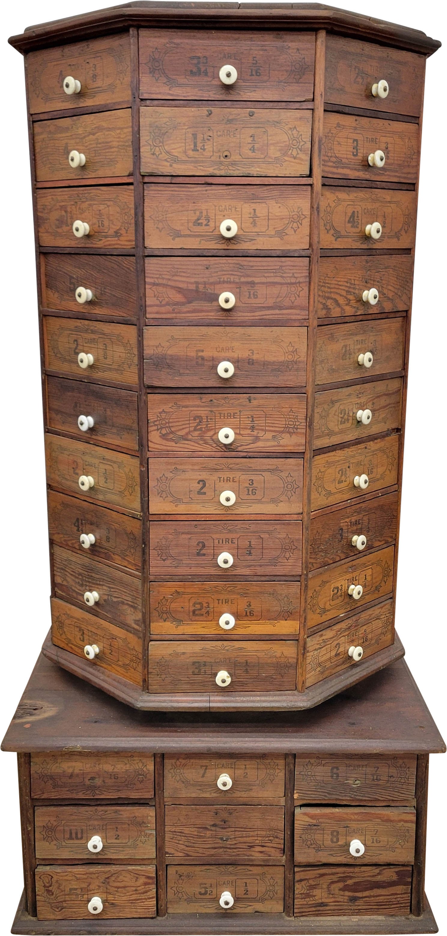 Revolving Hardware General Store Nut And Bolt Wood Cabinet On Base (1 of 5)