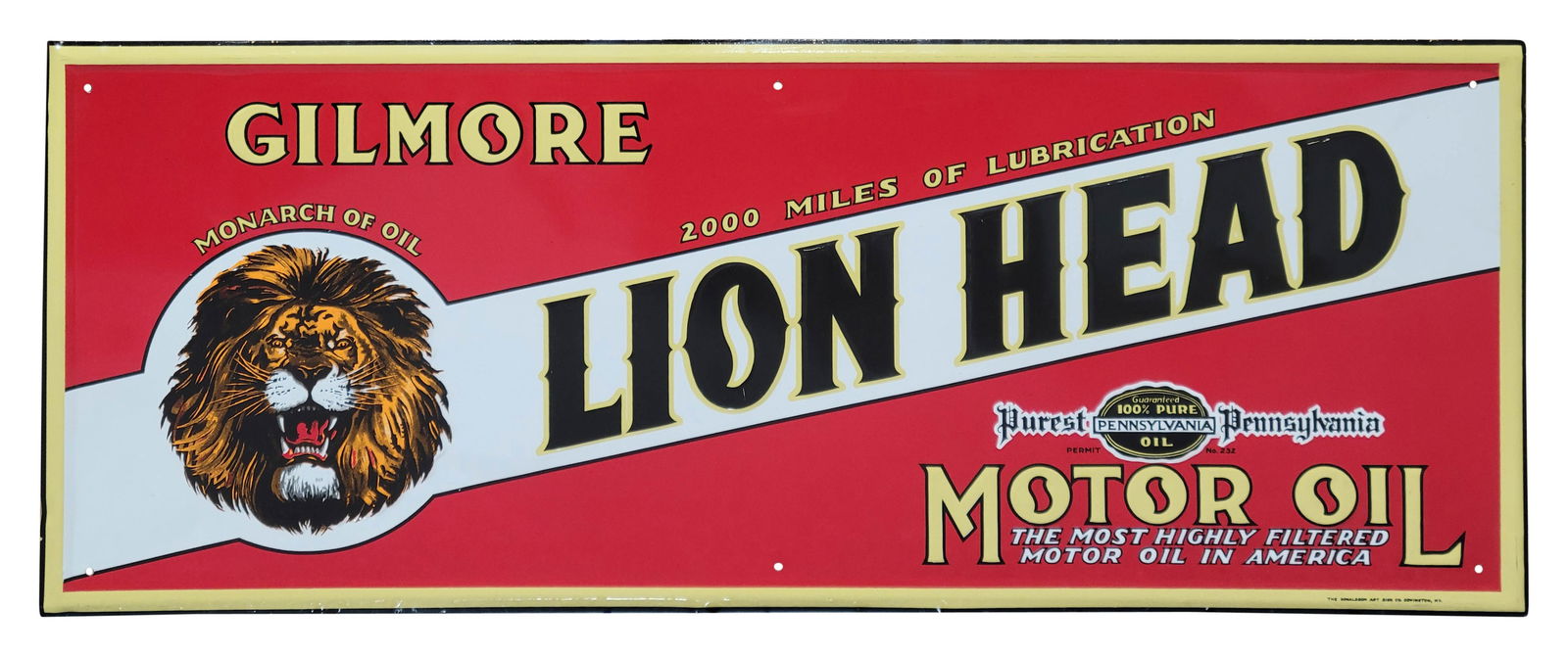 Gilmore Lion Head Motor Oil Emb. SST Sign w/ Lion (1 of 2)