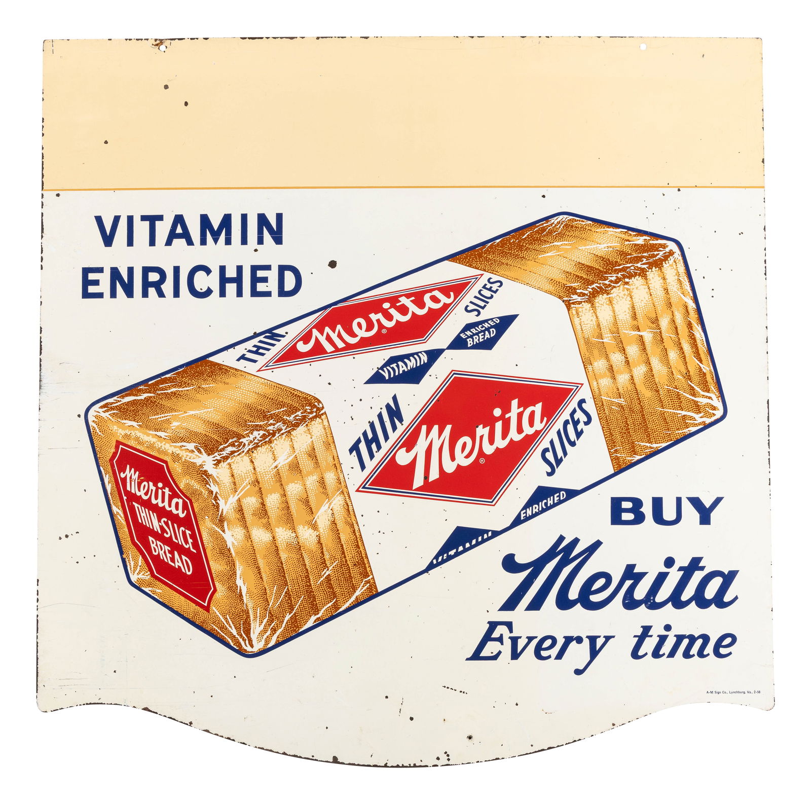 1958 Merita Vitamin Enriched Bread 36" DST Sign w/ Loaf (1 of 2)