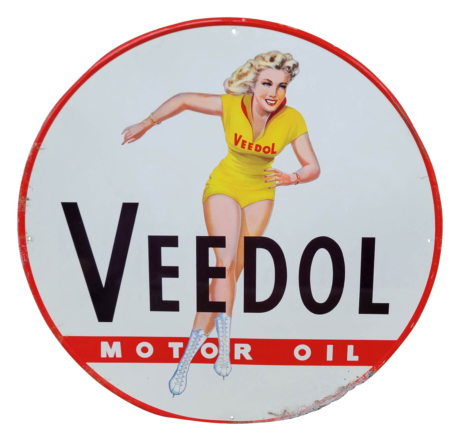 Veedol Motor Oil Ice Skater Pin Up Girl Single Sided Tin Sign (1 of 2)
