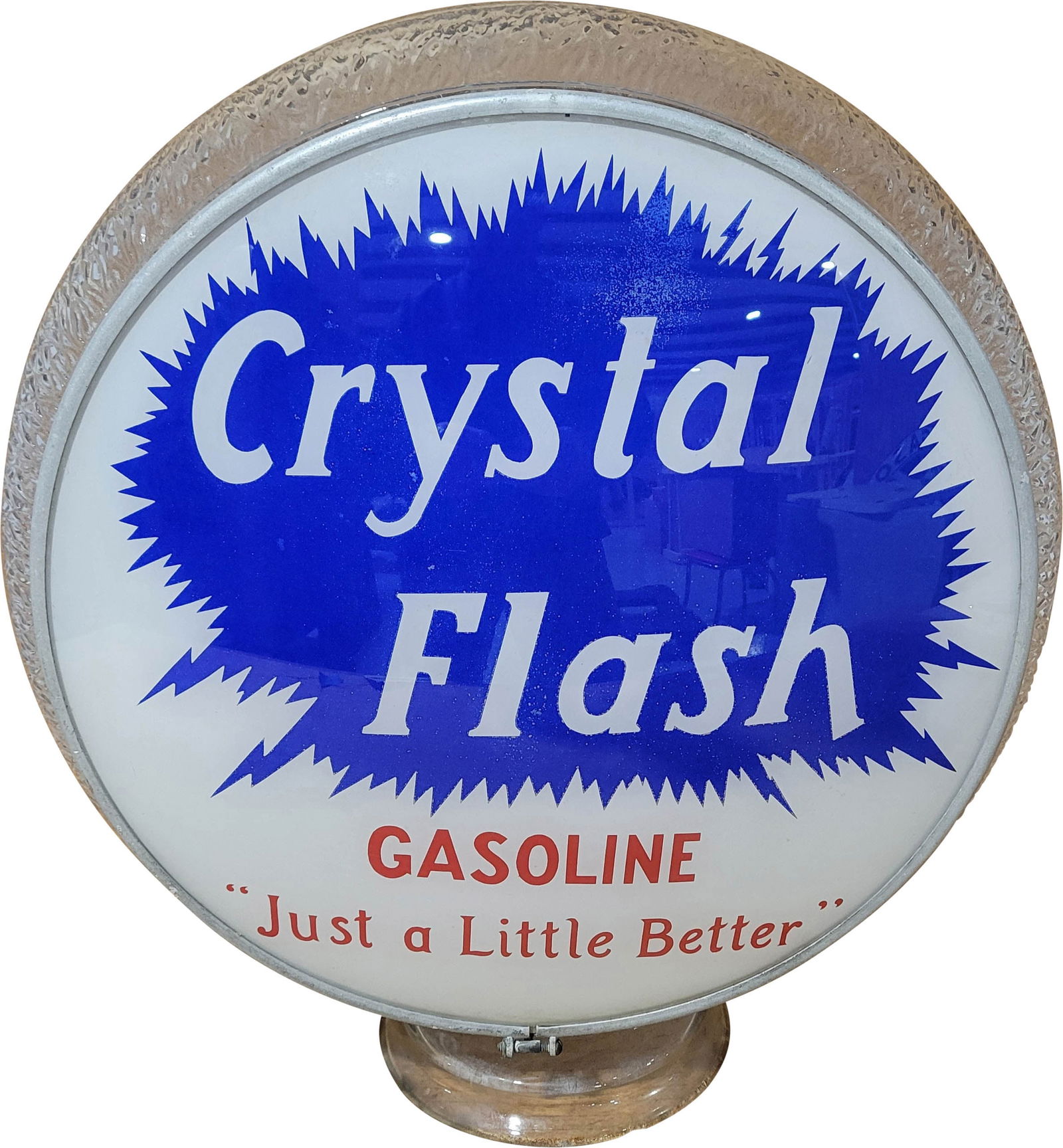 Crystal Flash Gasoline "Just a Little Better" Complete 13.5" Clear Ripple Gas Pump Globe (1 of 3)