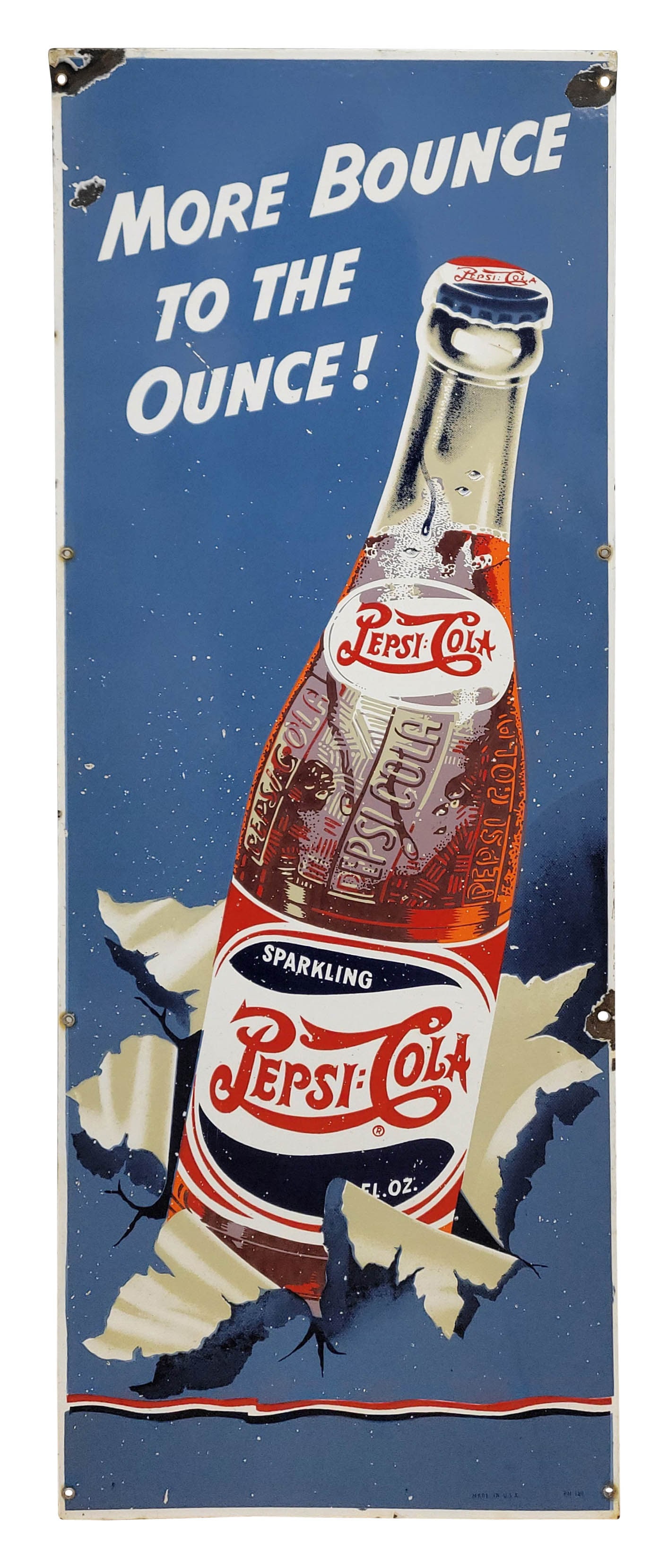 1950 Pepsi Cola More Bounce To The Ounce Single Sided Porcelain Sign (1 of 2)