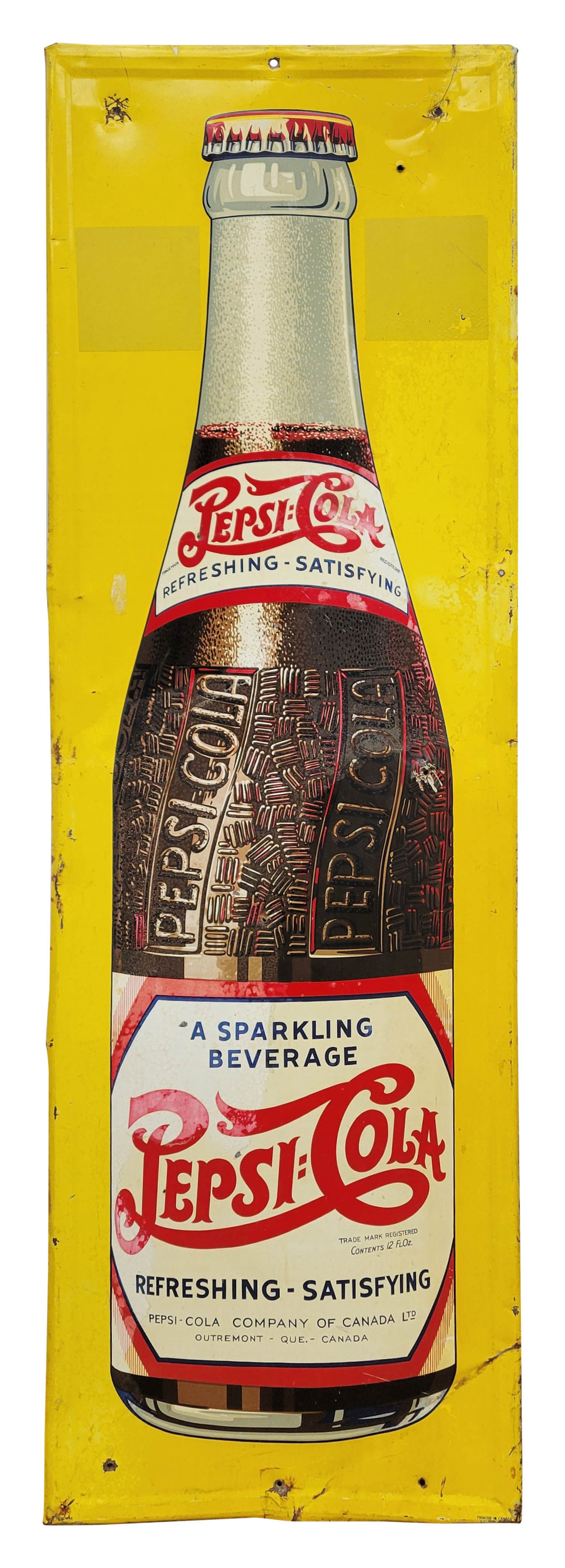 1941 Pepsi Cola Refreshing Satisfying Single Sided Tin Sign With Bottle (1 of 2)