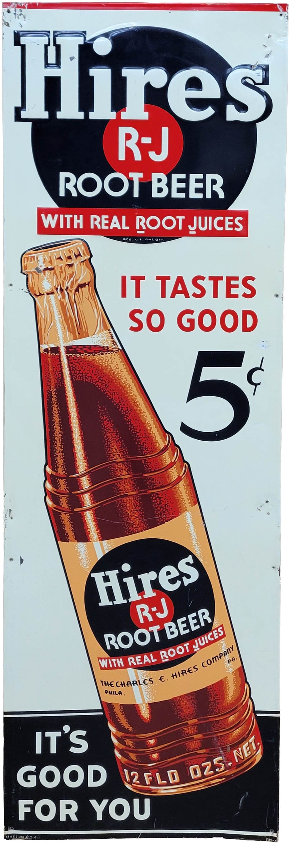 Hires Root Beer It Tastes So Good 5 Cent Embossed Single Sided Tin Sign (1 of 2)