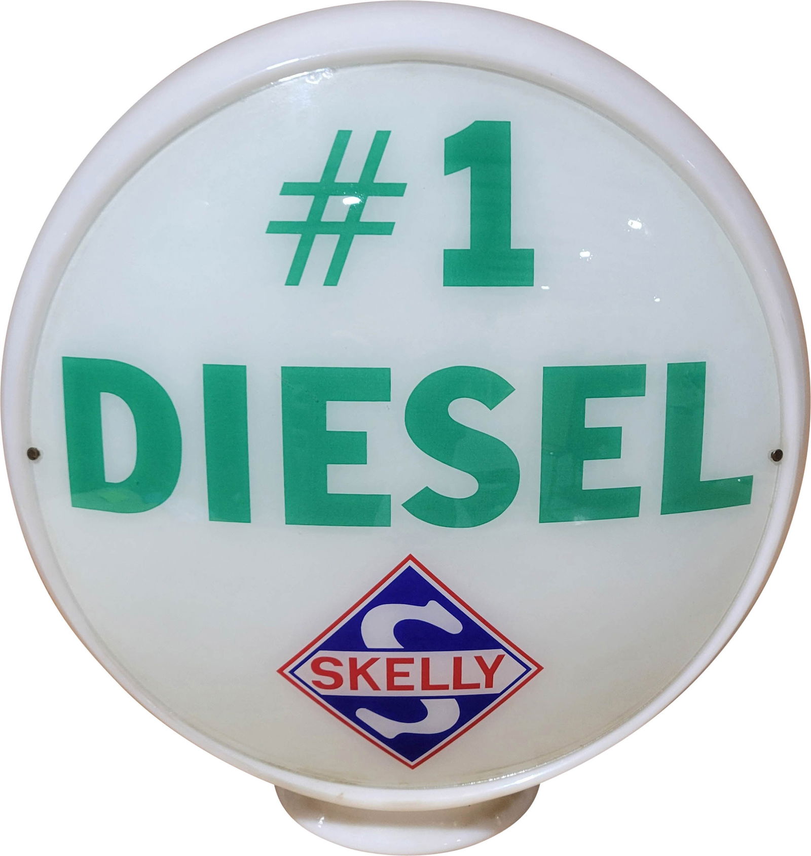 Skelly #1 Diesel Complete 13.5" Milk Glass Gas Pump Globe (1 of 2)