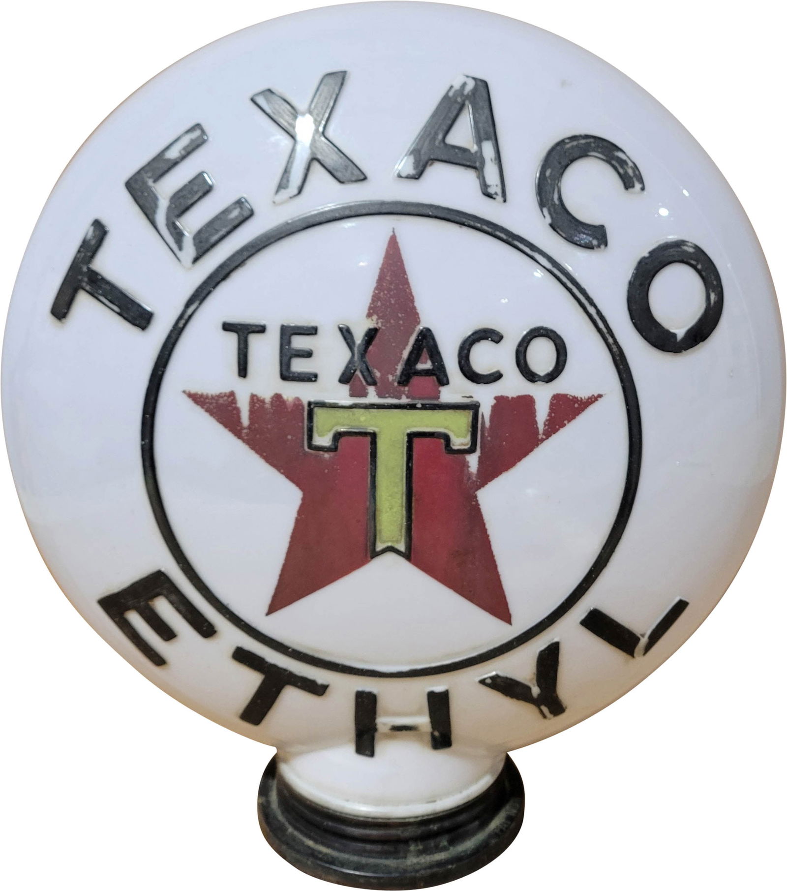 Texaco Ethyl Gasoline OPC Milk Glass Gas Pump Globe (1 of 2)
