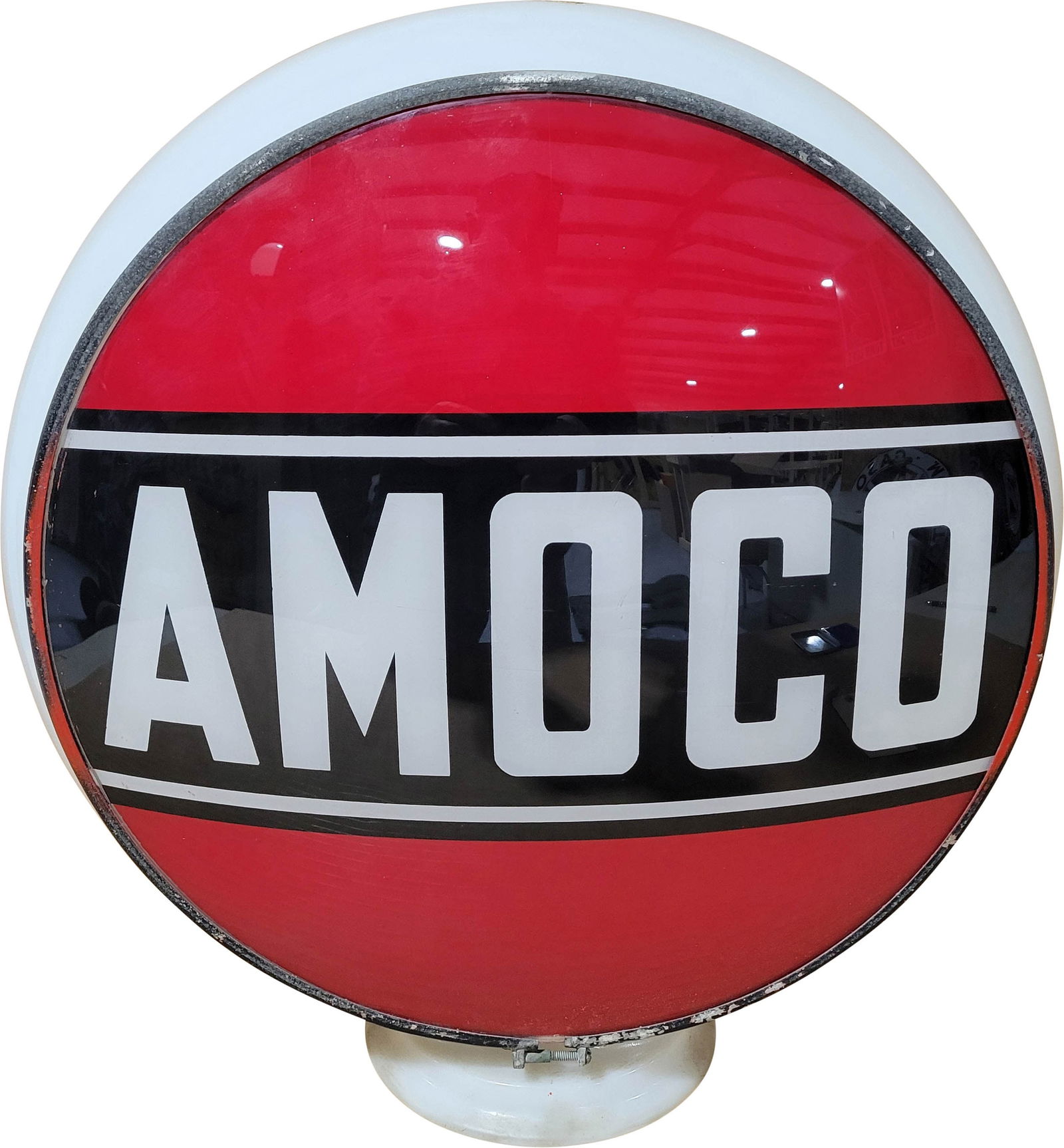 Amoco Gasoline Complete 13.5" Gill Body Milk Glass Globe (1 of 3)