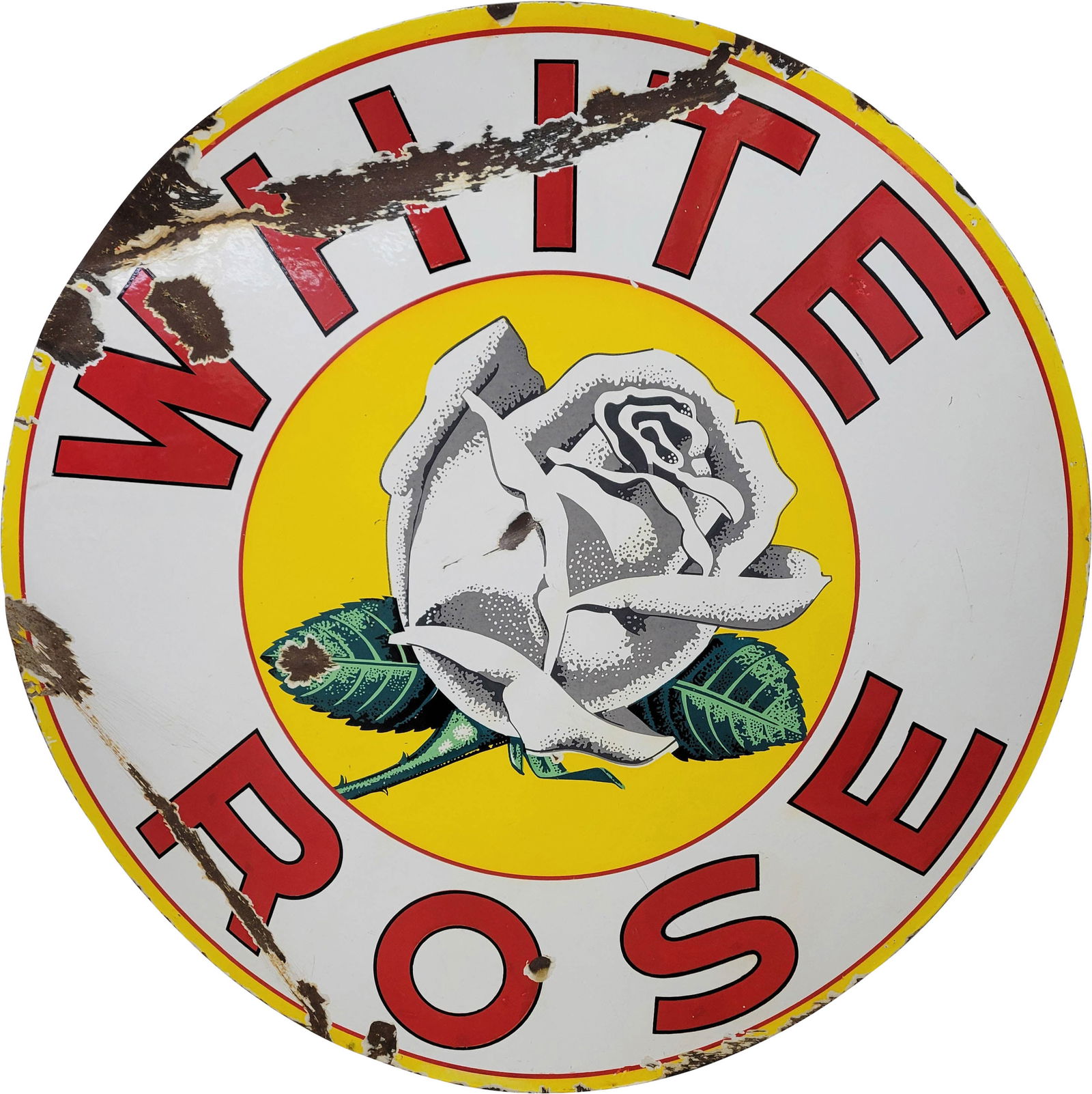48" White Rose Gasoline Double Sided Porcelain Sign (1 of 2)