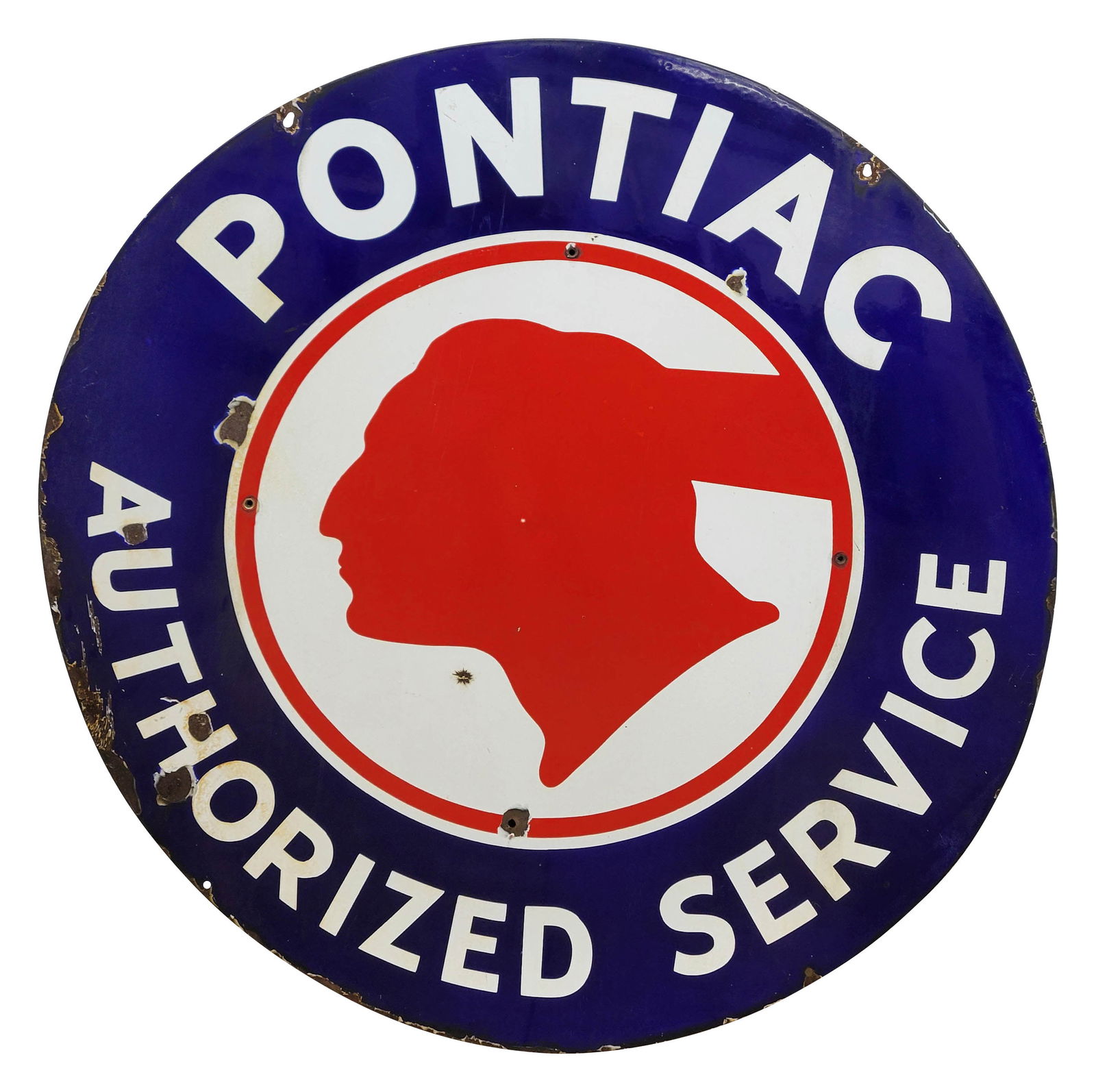 42" Pontiac Authorized Service Single Sided Porcelain Sign w/ Native American (1 of 2)