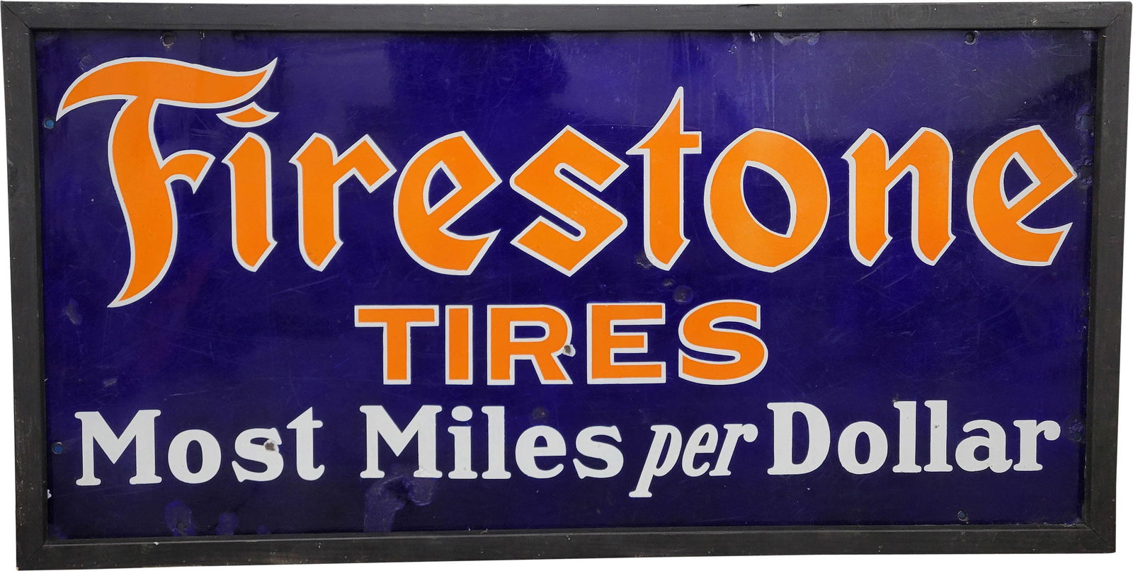 Firestone Tires Most Miles Per Dollar Single Sided Porcelain Sign In Frame (1 of 2)