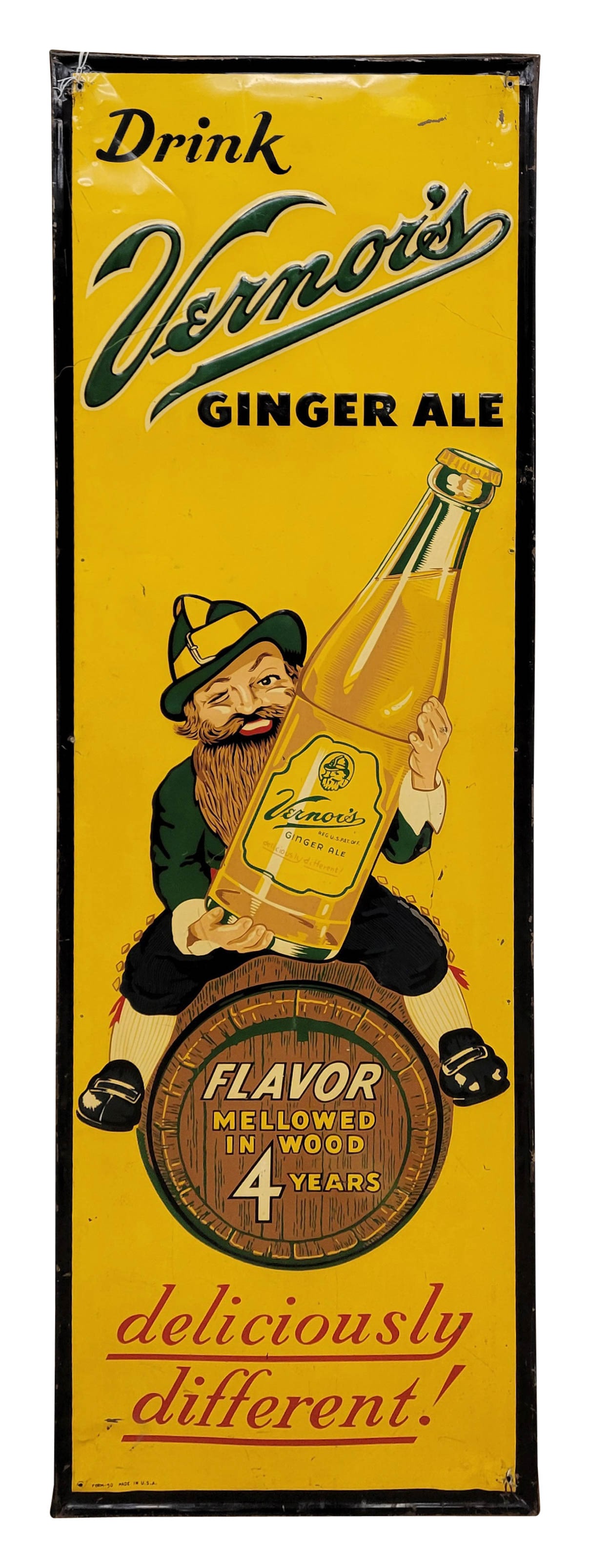 Drink Vernor's Ginger Ale Deliciously Different Embossed Single Sided Tin Sign (1 of 2)