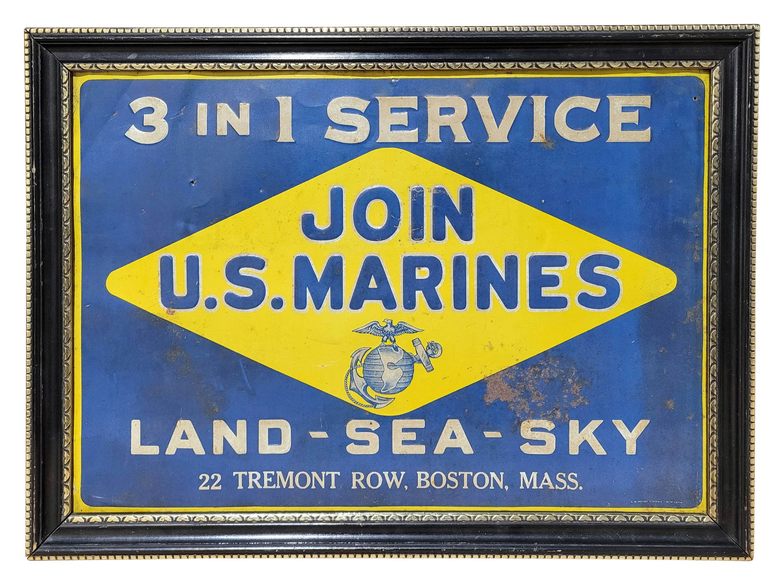 3 In 1 Service Join U.S. Marines Land - Sea - Sky Embossed Single Sided Tin Sign (1 of 2)