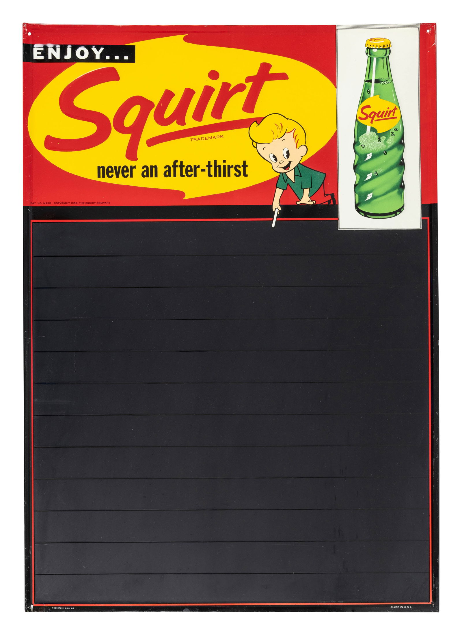 Enjoy Squirt "Never an After-Thirst" Emb. SST Menuboard Sign (1 of 2)