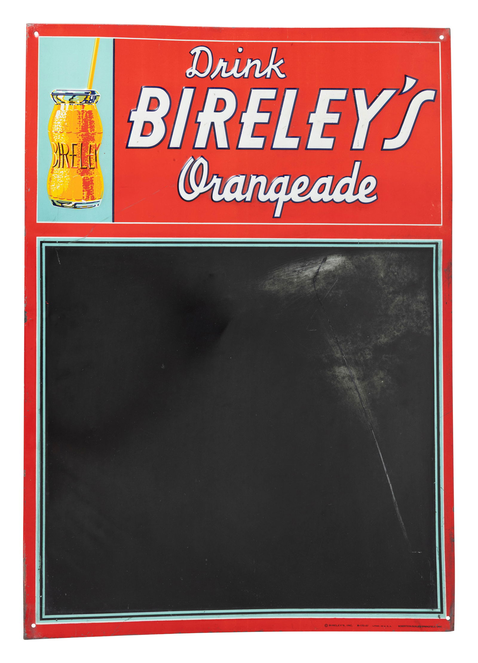 Drink Bireley's Orangeade Emb. SST Menuboard Sign w/ Bottle (1 of 2)