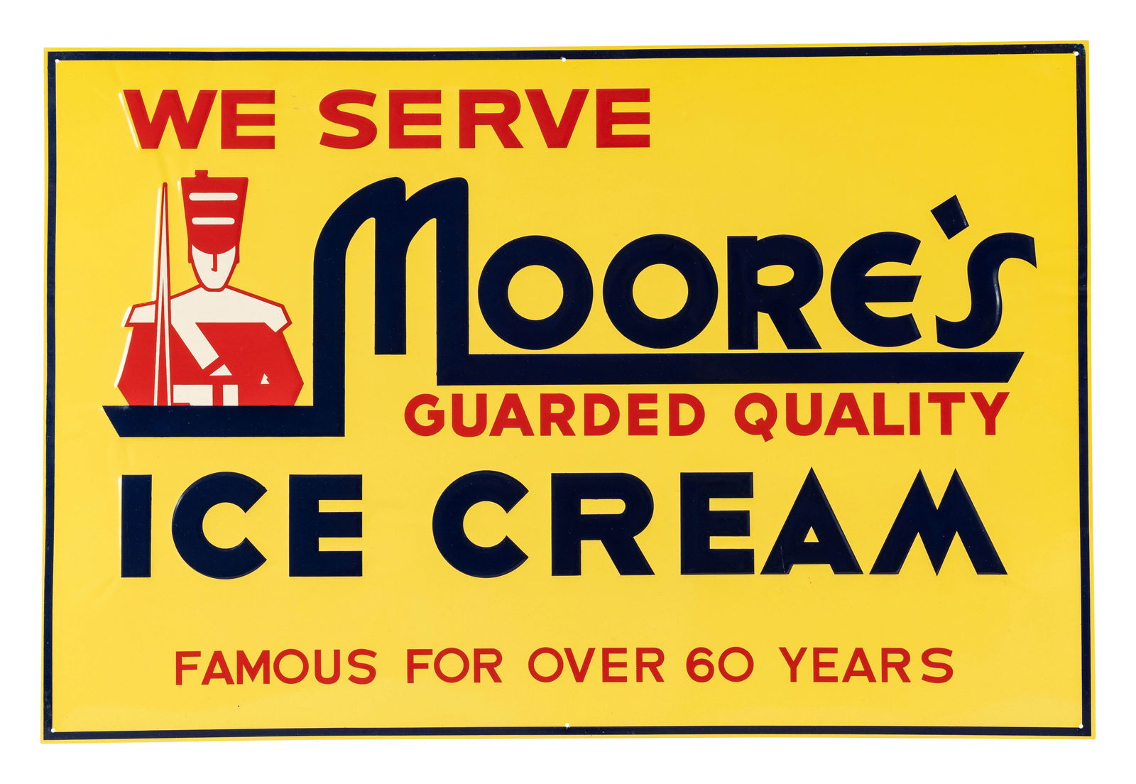 We Serve Moore's Ice Cream Emb. SST Sign w/ Soldier Logo (1 of 2)
