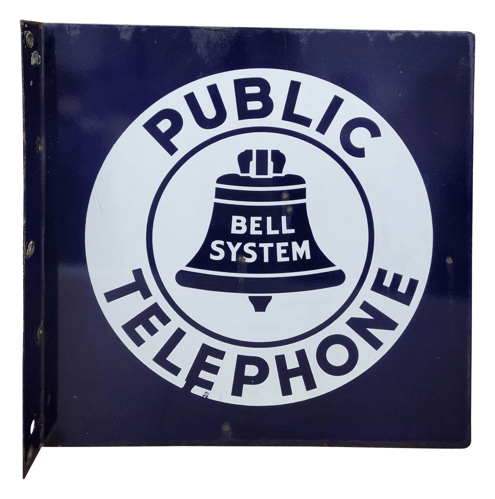 Bell System Public Telephone Double Sided Porcelain Flange Sign (1 of 3)
