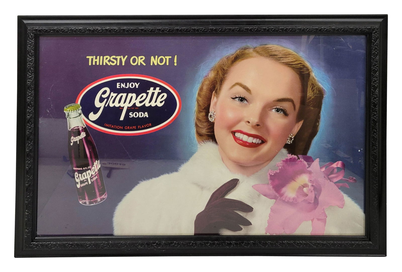 Thirsty Or Not Enjoy Grapette Soda Framed Cardboard (1 of 2)