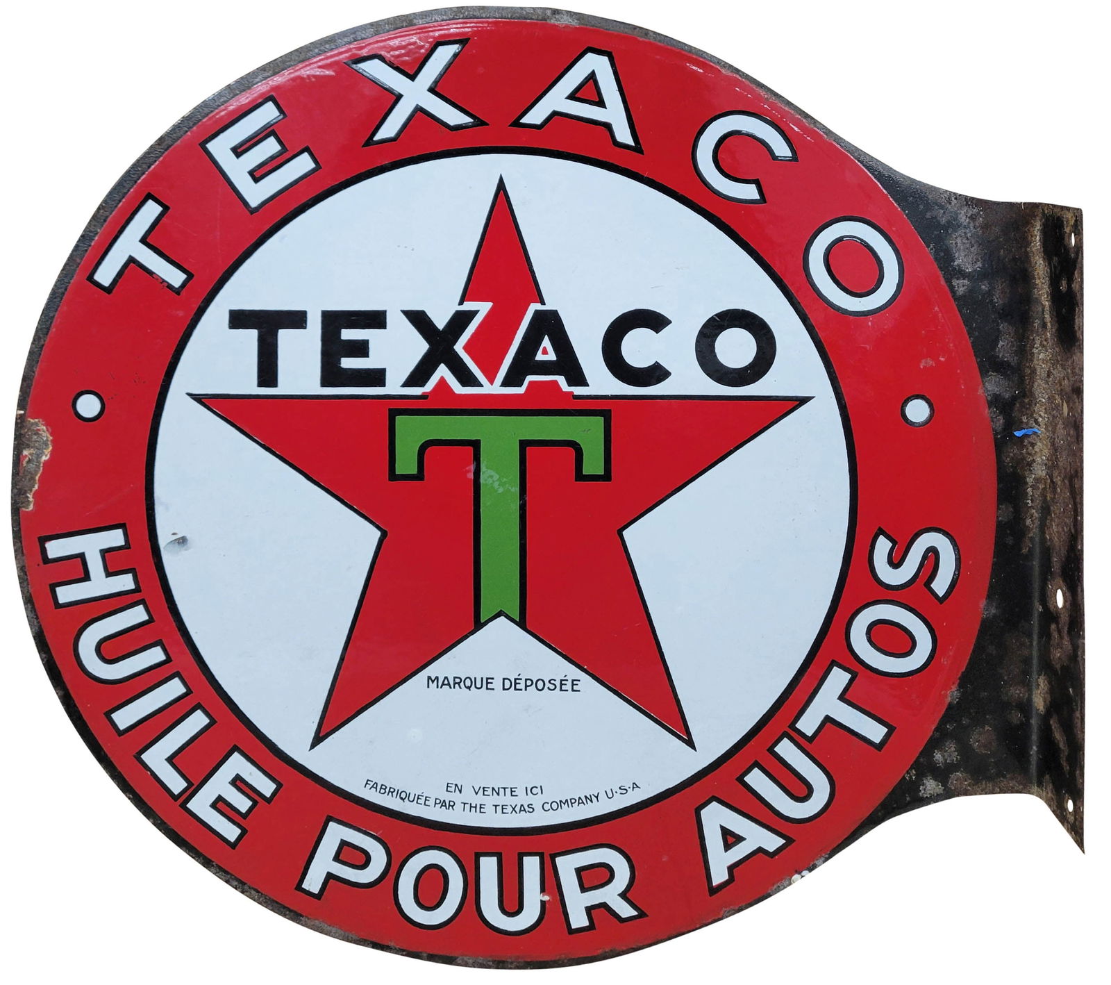 Texaco Huile Pour Auto Double Sided Porcelain Flange Sign (1 of 2)