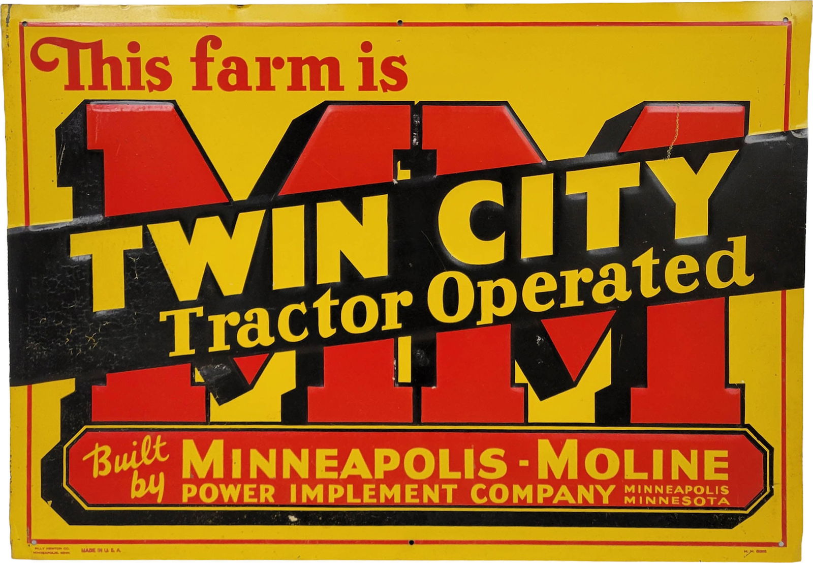 Twin City Tractor Operated By Minneapolis Moline Power Implement Co. SST Sign (1 of 2)