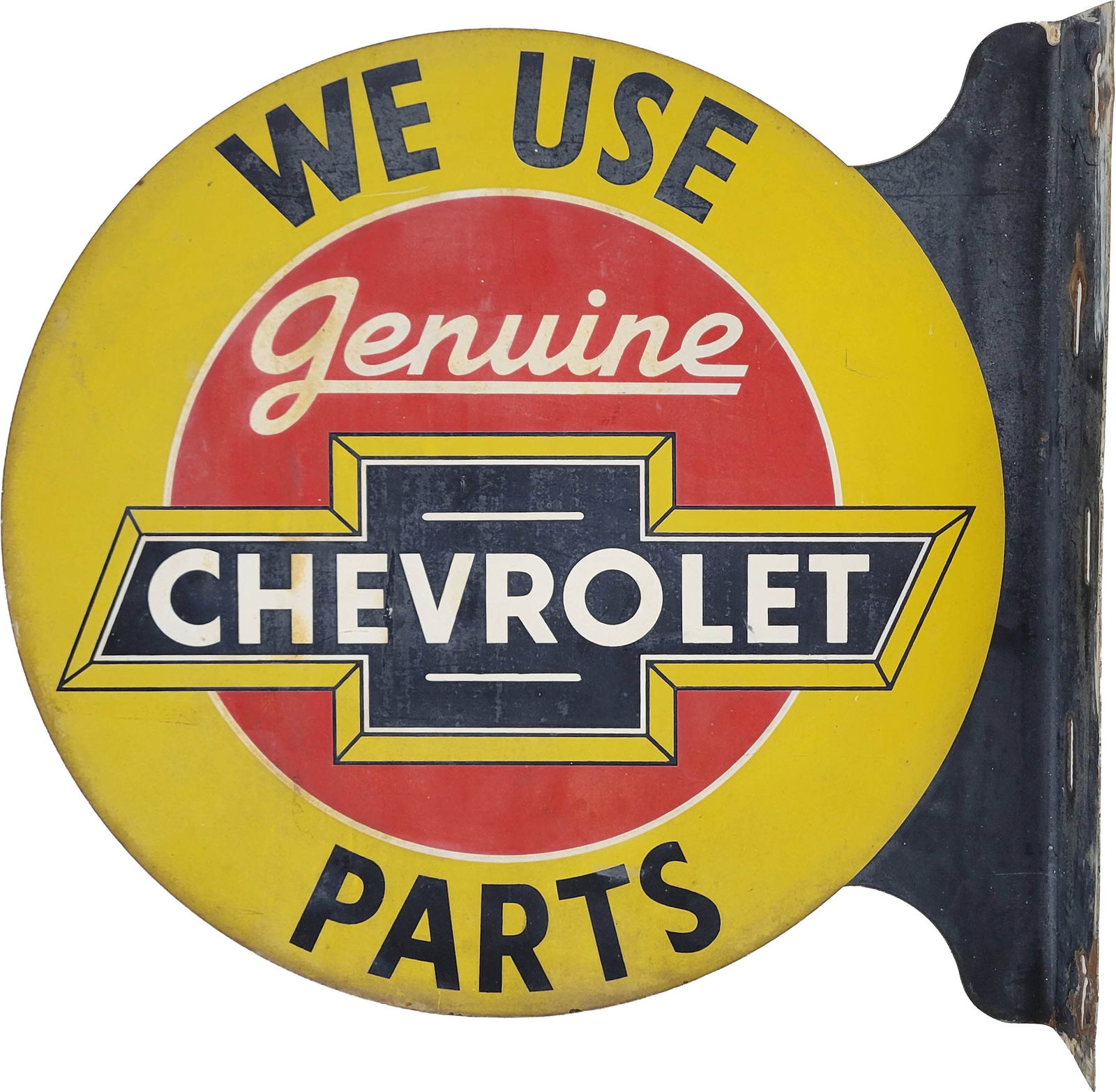 We Use Genuine Chevrolet Parts Double Sided Tin Flange Sign (1 of 2)