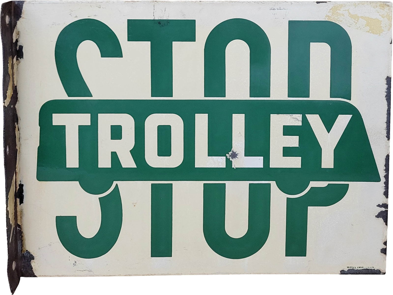 Trolley Double Sided Porcelain Flange Stop Sign (1 of 2)